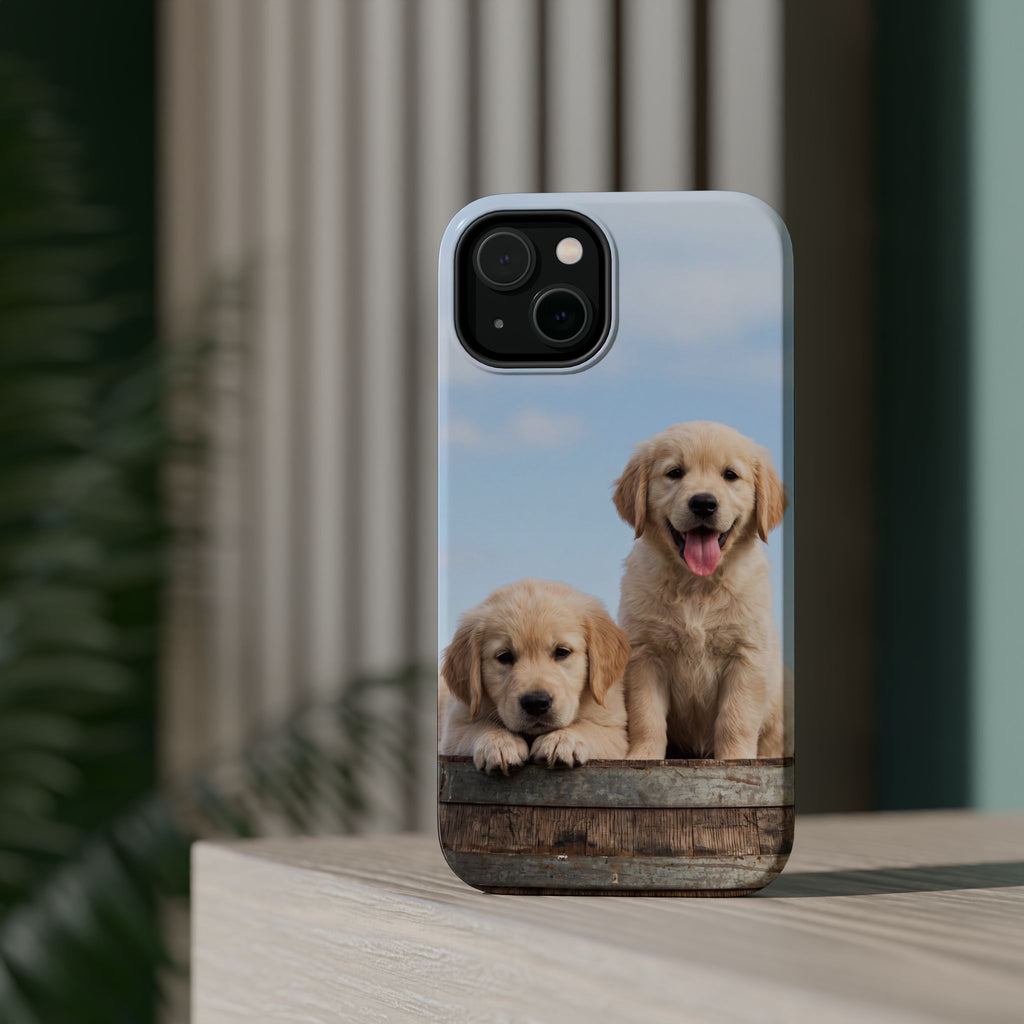 Golden Retriever Puppy Duo Phone Case — Impact-Resistant Wireless Charging Cover