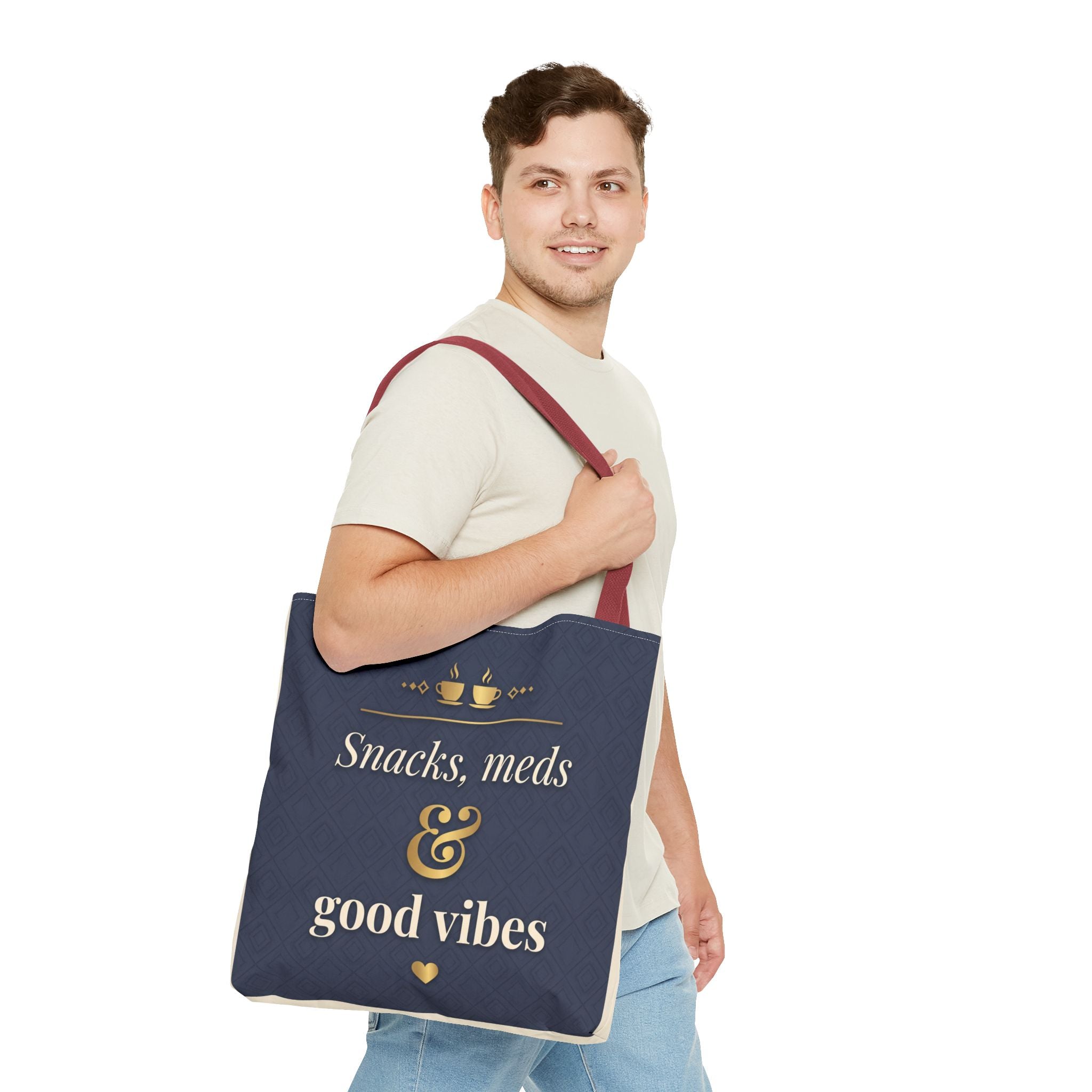 Snacks Meds & Good Vibes Tote | Funny Nurse Gift Tote Bag | Healthcare Worker Humour Gift | Premium Polyester Carry-All