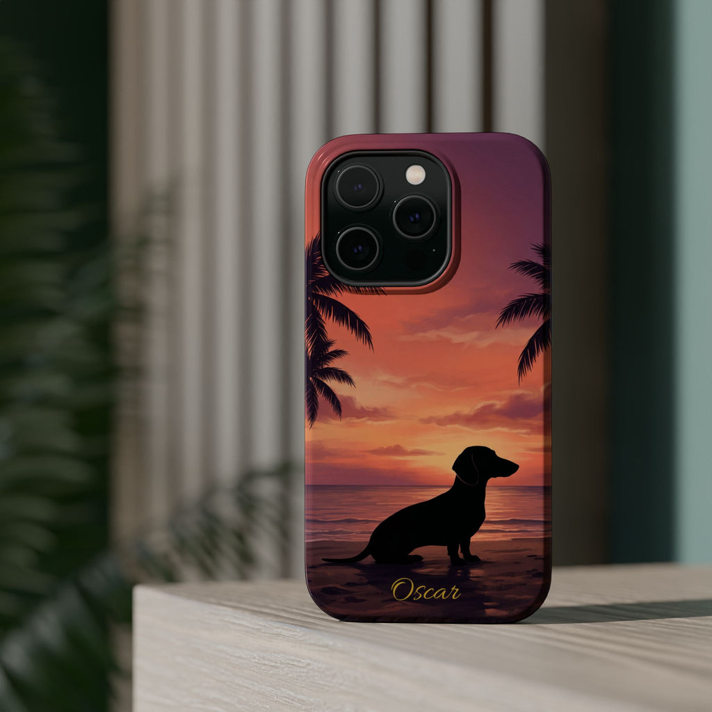 Personalized Dachshund Tropical Beach Sunset Phone Case — Wireless Charging Cover