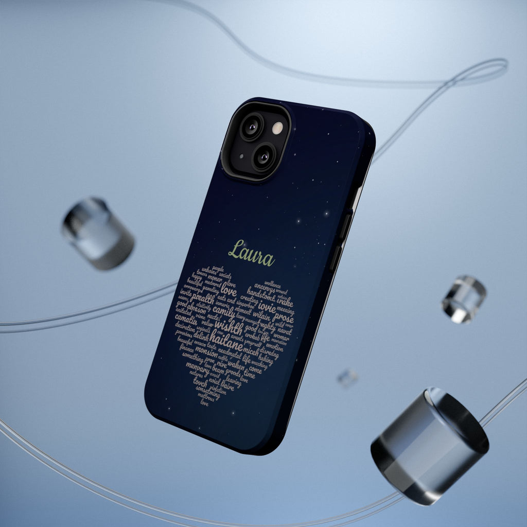 Personalized Teacher Heart Word Art Phone Case — Navy Wireless Charging Cover