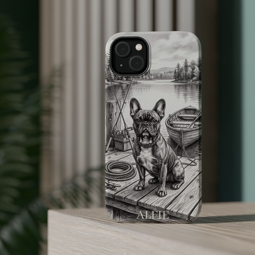Personalized French Bulldog Lakeside Dock Phone Case — Wireless Charging Cover