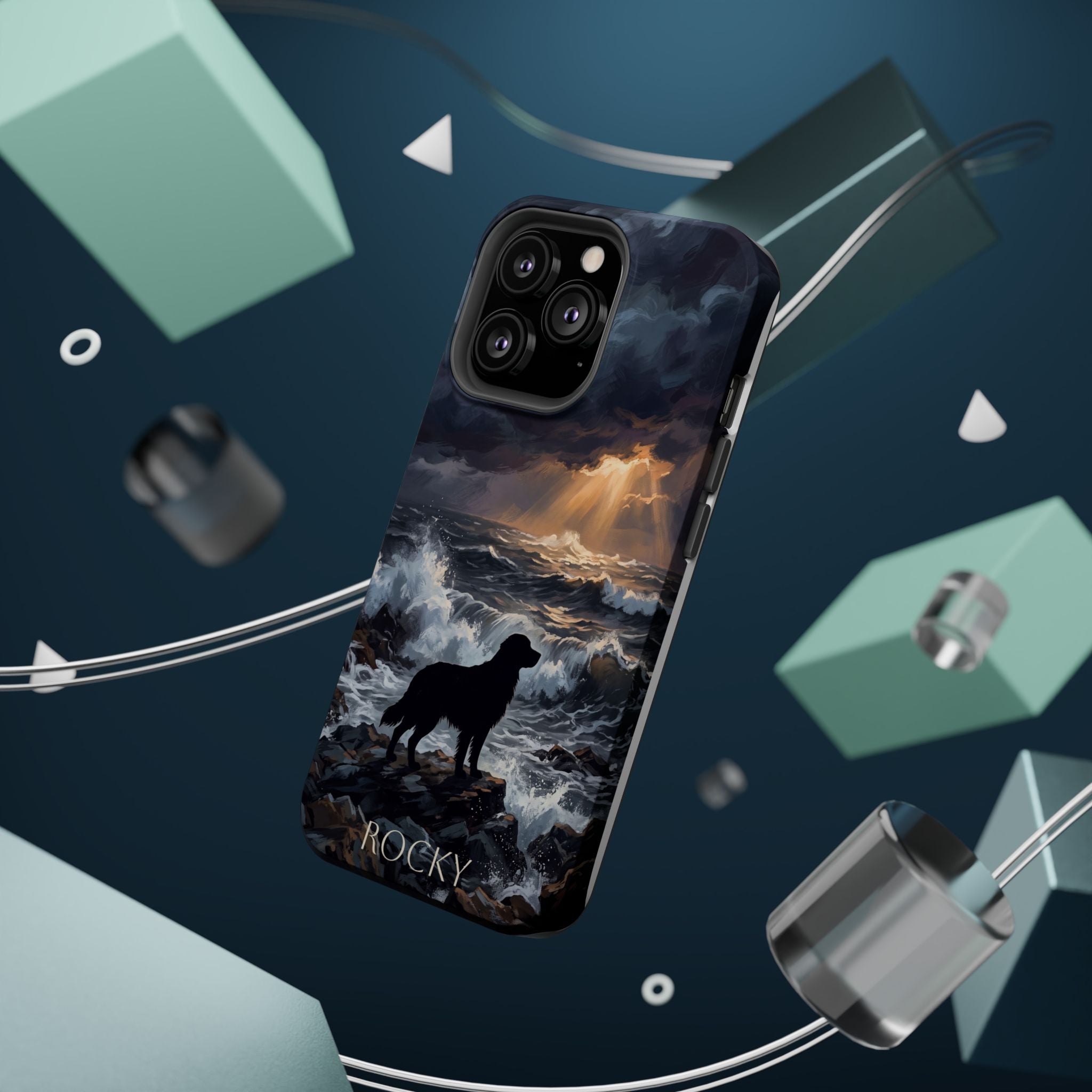 Personalized Golden Retriever Stormy Sea Phone Case — Wireless Charging Cover