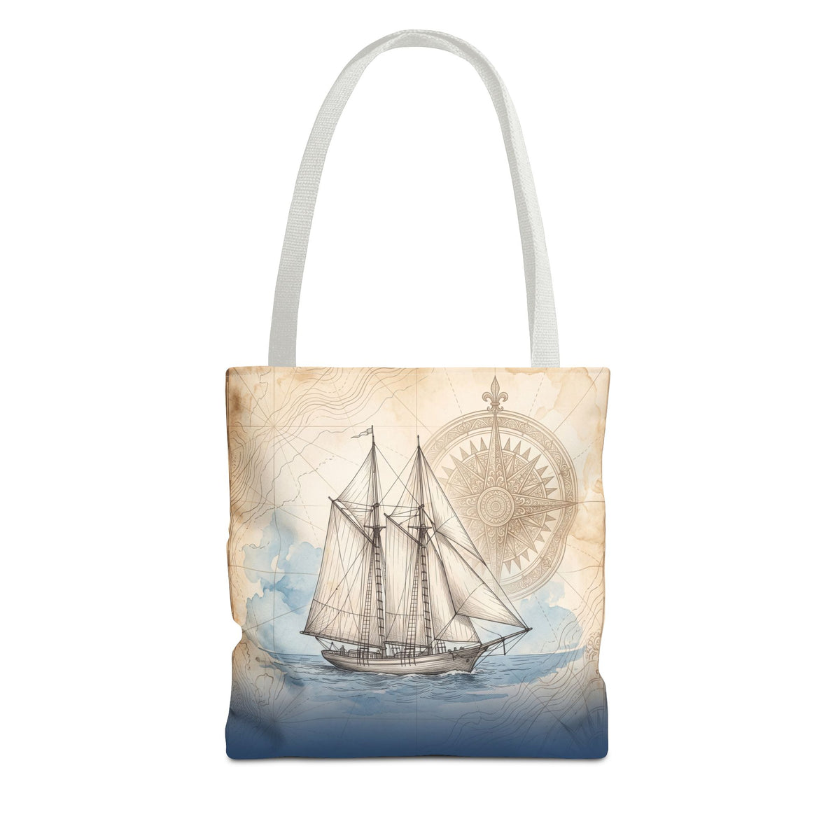 Vintage Schooner Tote Bag – Antique Nautical Map Compass Beach Bag