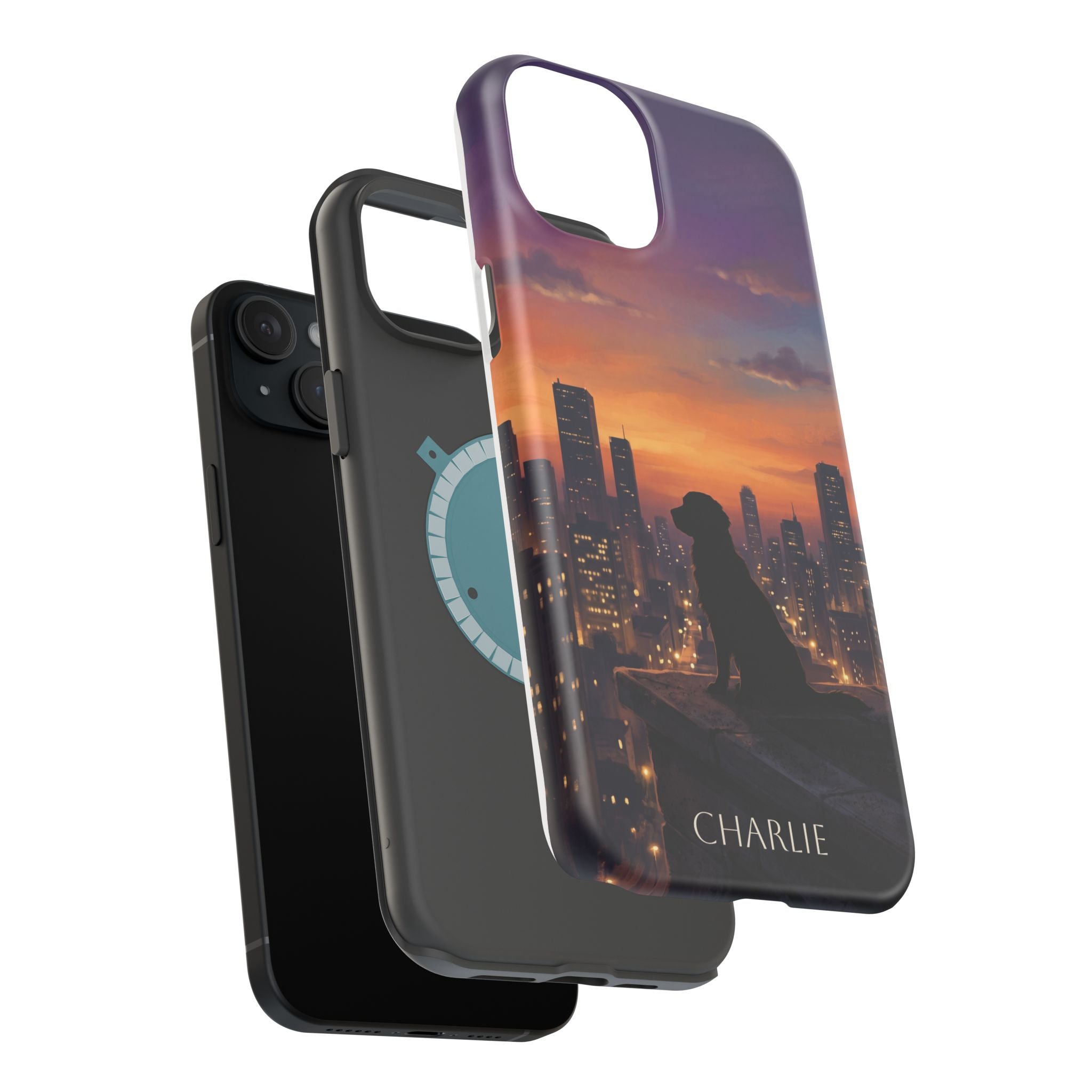 Personalized Golden Retriever City Skyline Phone Case — Wireless Charging Cover