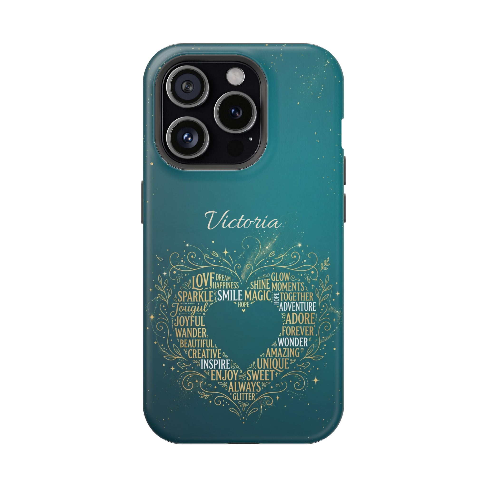 Personalized Teacher Heart Word Art Phone Case — Impact-Resistant Wireless Charging Cover