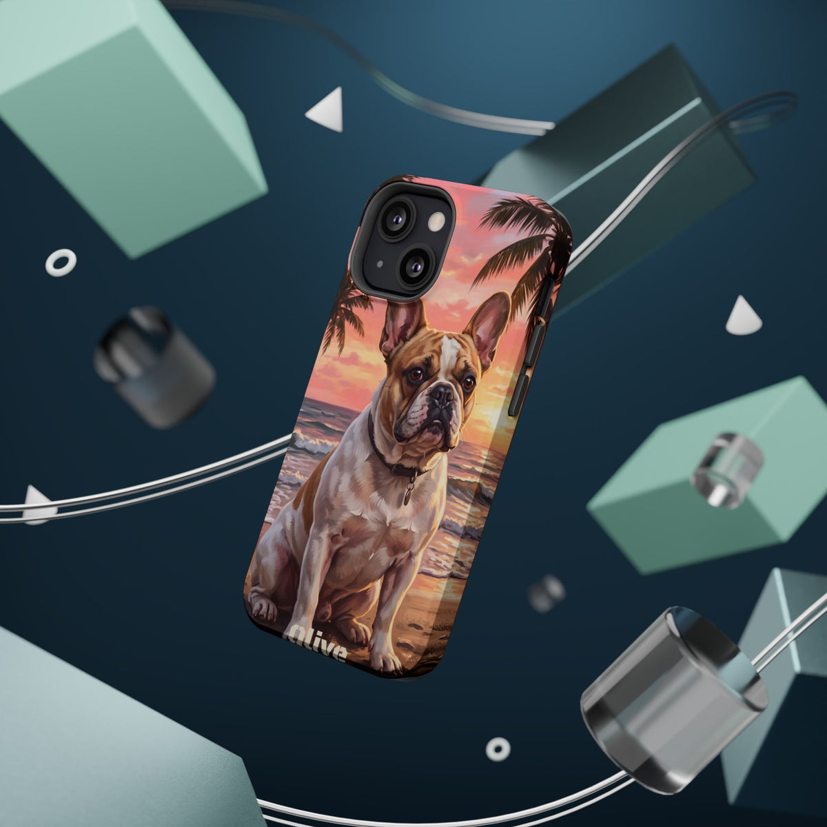 Personalized French Bulldog Beach Portrait Phone Case — Wireless Charging Cover