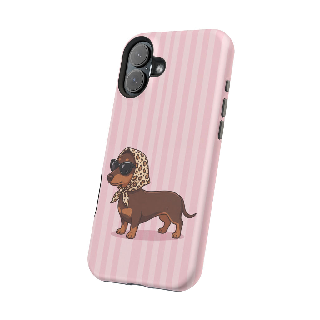 Preppy Dachshund Phone Case — Impact-Resistant Wireless Charging Cover