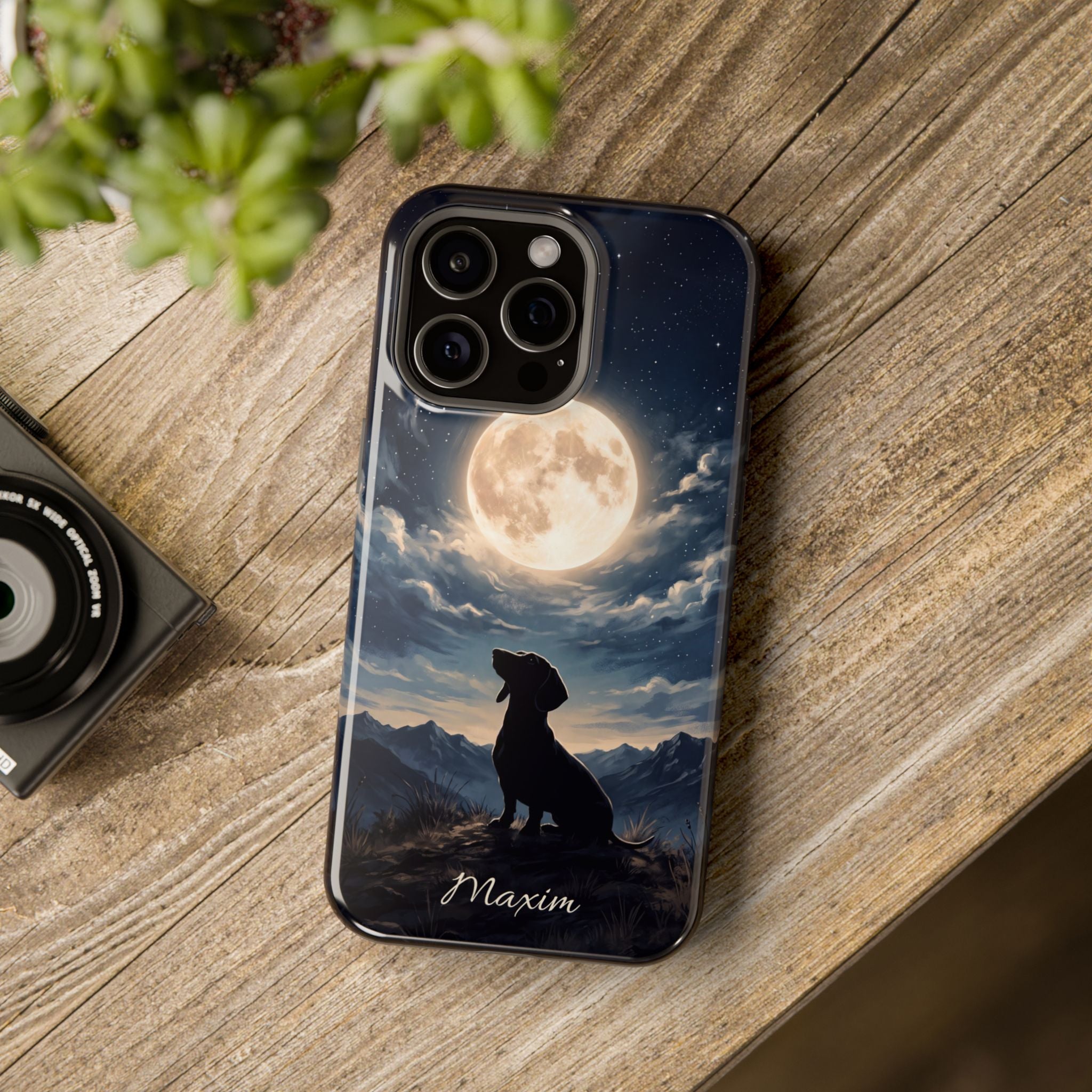 Personalized Dachshund Moonlight Phone Case — Wireless Charging Cover