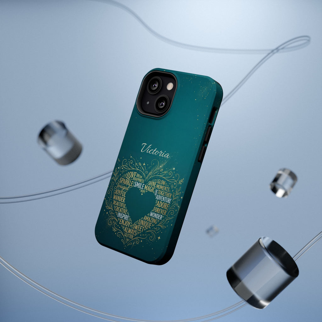 Personalized Teacher Heart Word Art Phone Case — Impact-Resistant Wireless Charging Cover