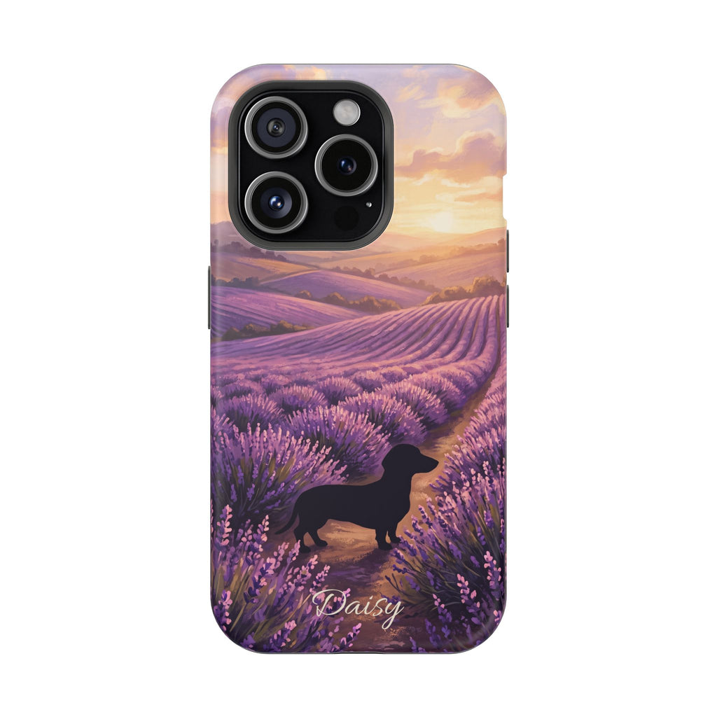Personalized Dachshund Lavender Field Phone Case — Wireless Charging Cover