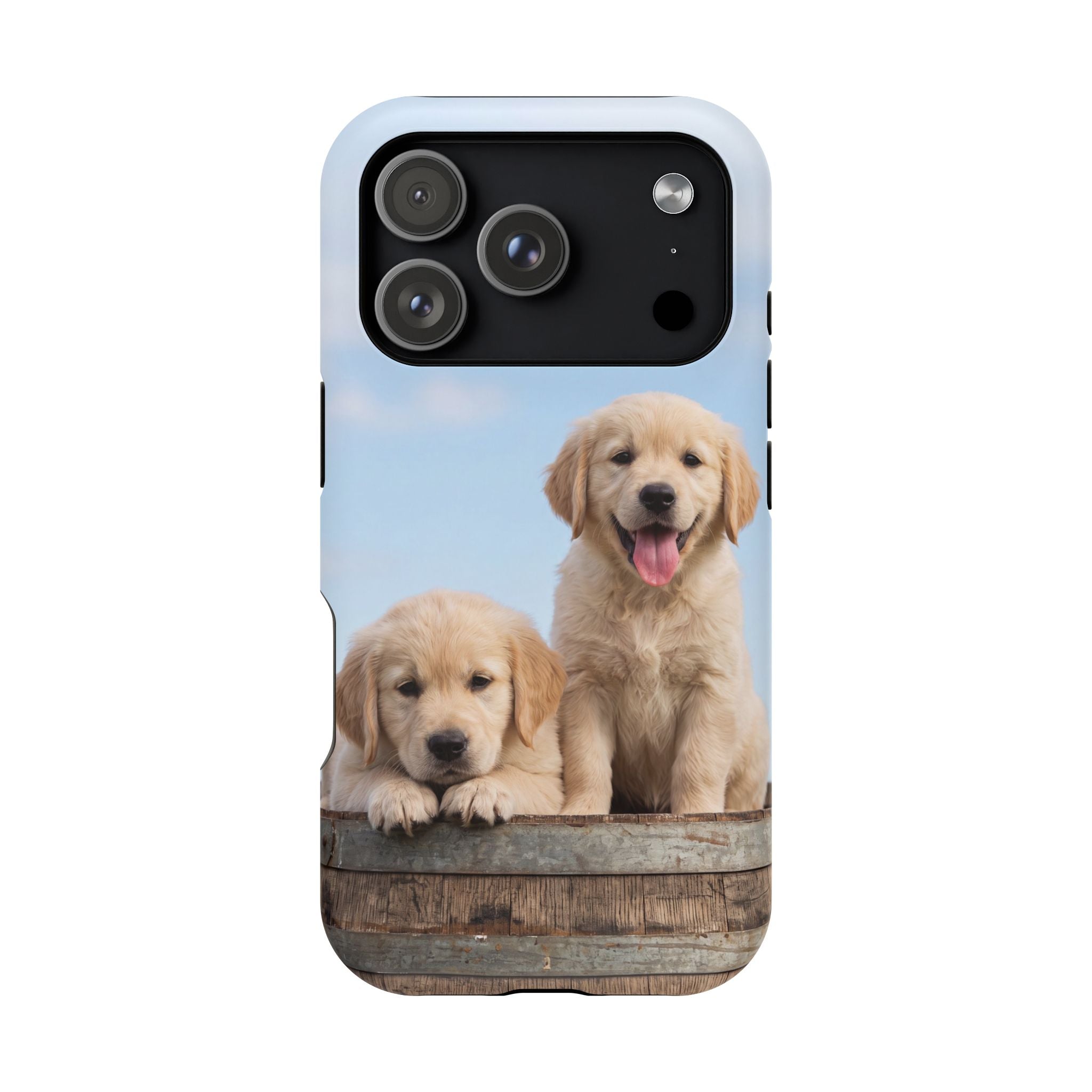 Golden Retriever Puppy Duo Phone Case — Impact-Resistant Wireless Charging Cover