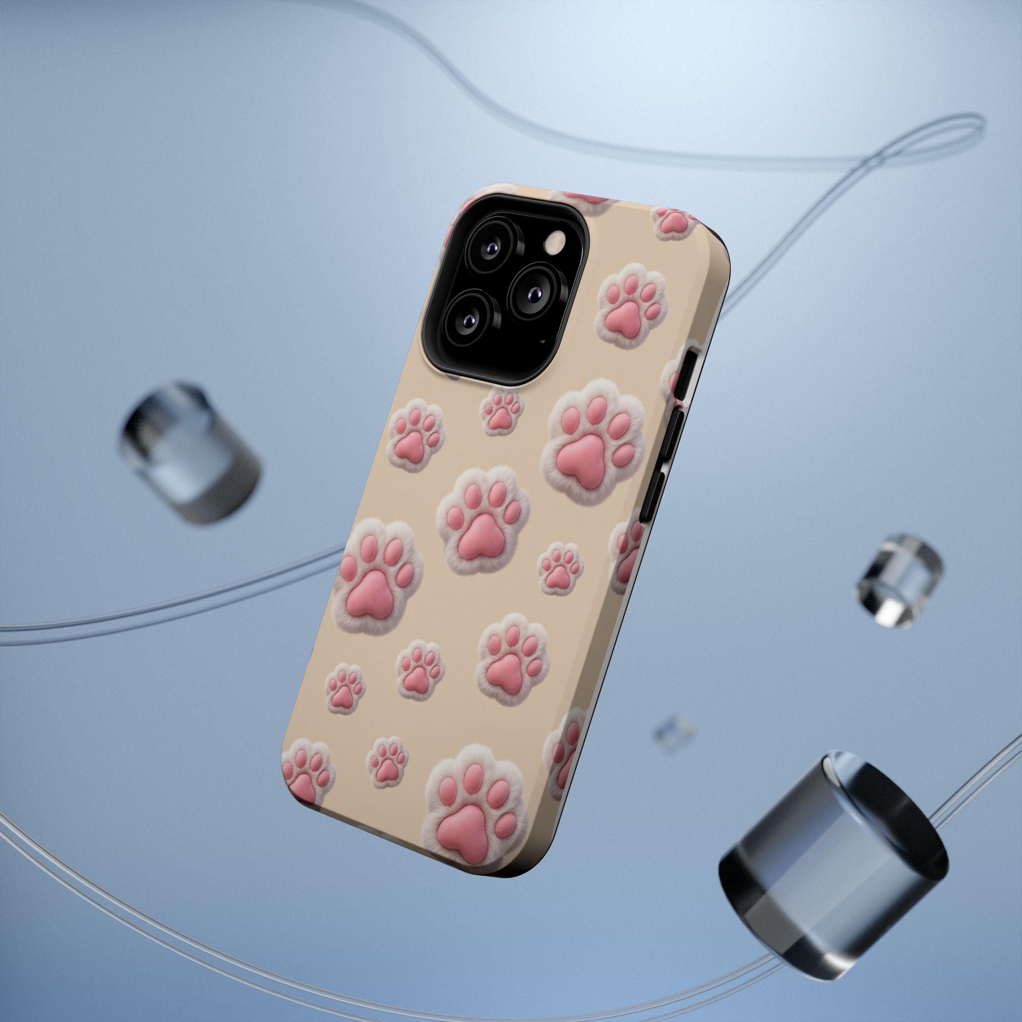 Pink Paw Print Phone Case — Impact-Resistant Wireless Charging Cover
