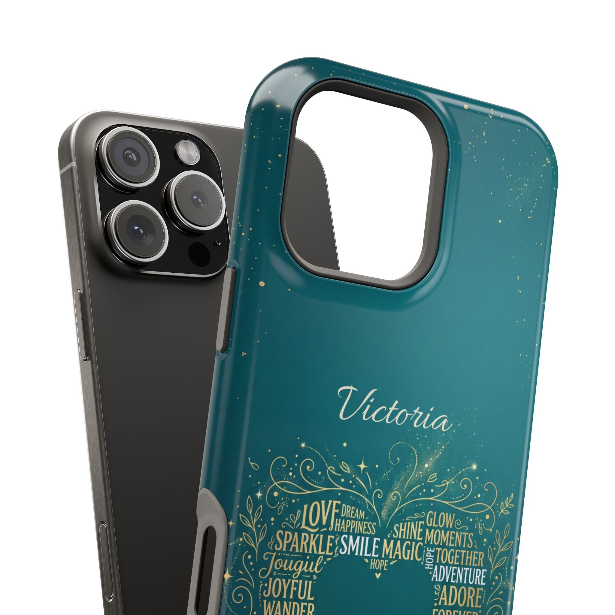 Personalized Teacher Heart Word Art Phone Case — Impact-Resistant Wireless Charging Cover