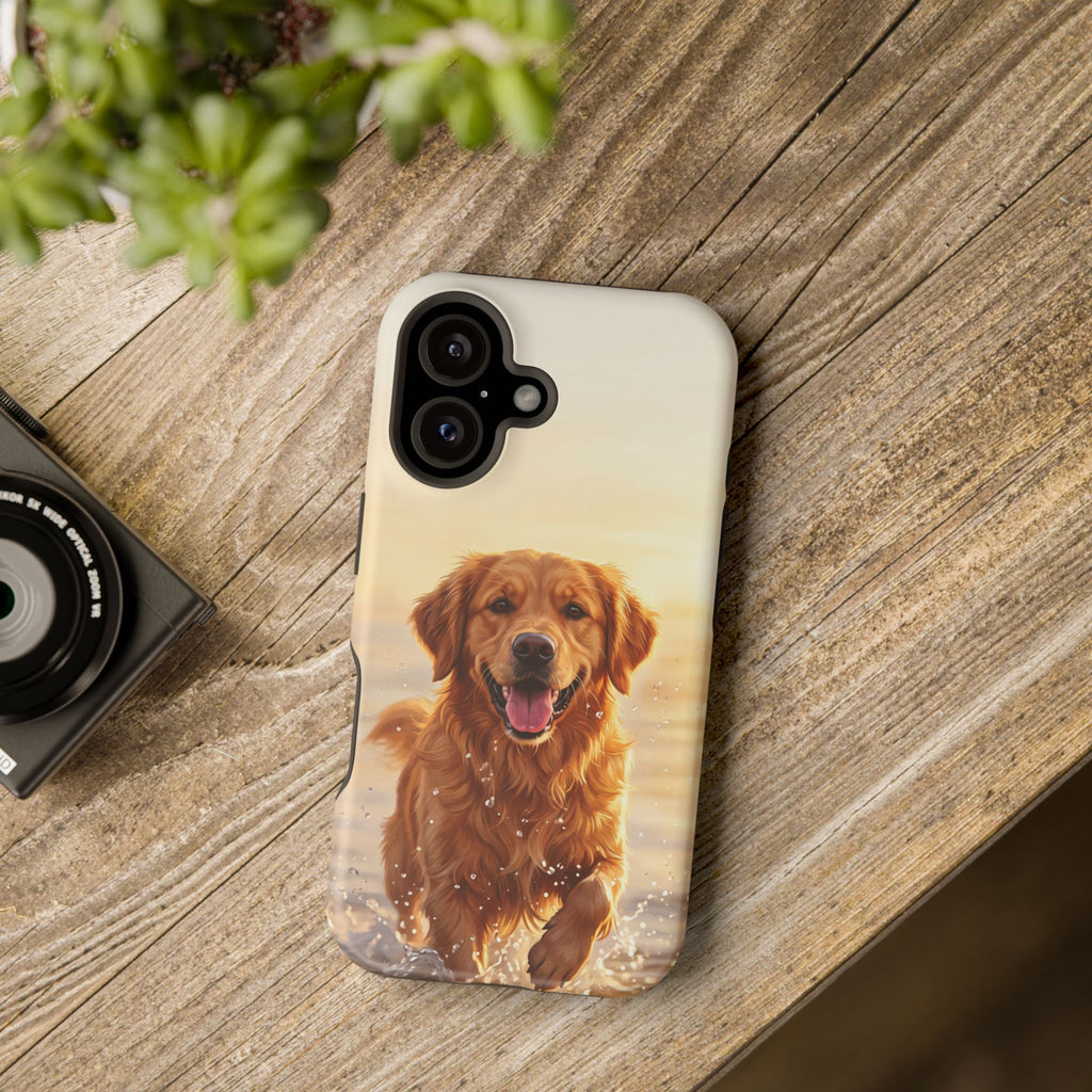 Beach Golden Retriever Phone Case — Impact-Resistant Wireless Charging Cover