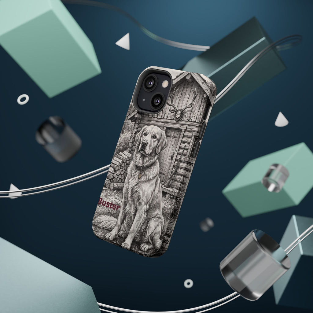 Personalized Golden Retriever Cabin Porch Phone Case — Wireless Charging Cover