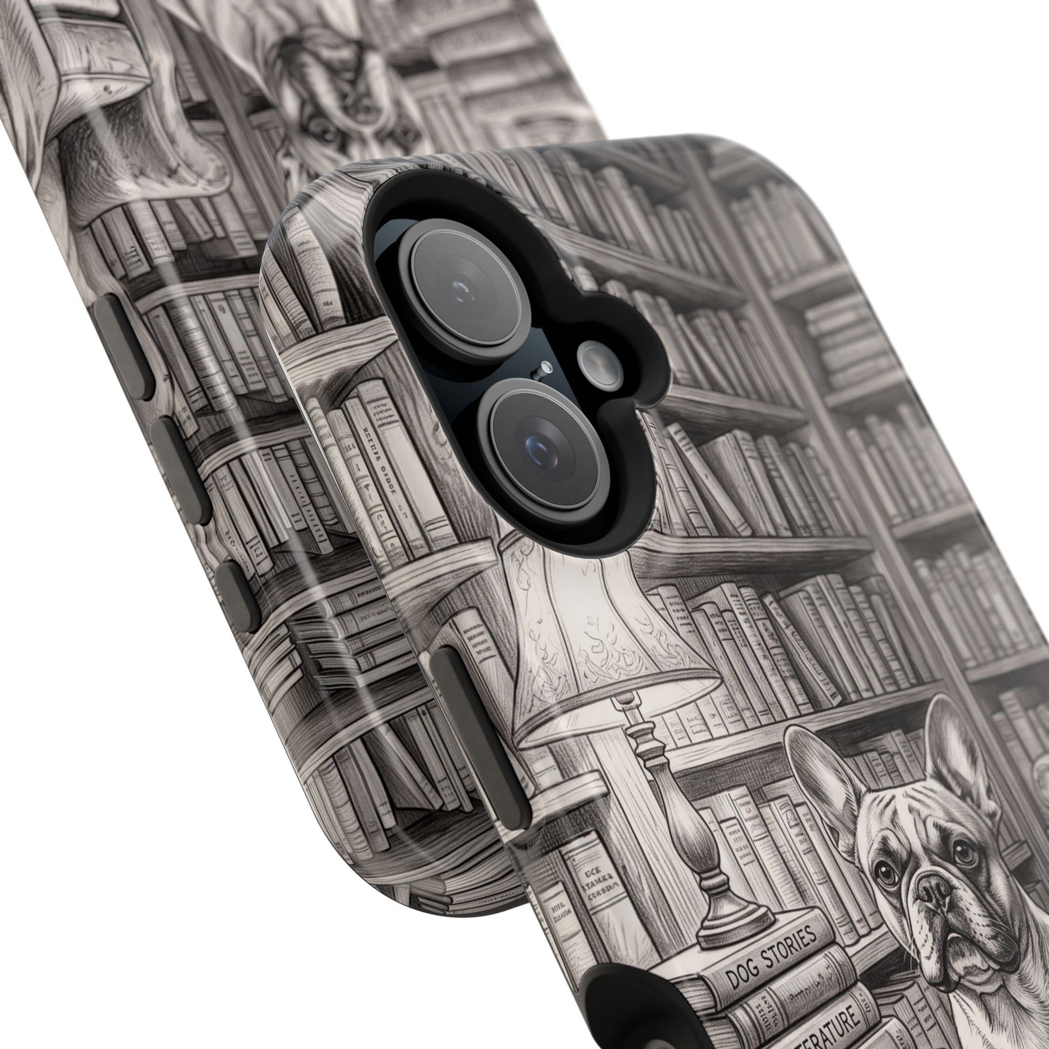 Personalized French Bulldog Library Study Phone Case — Wireless Charging Cover