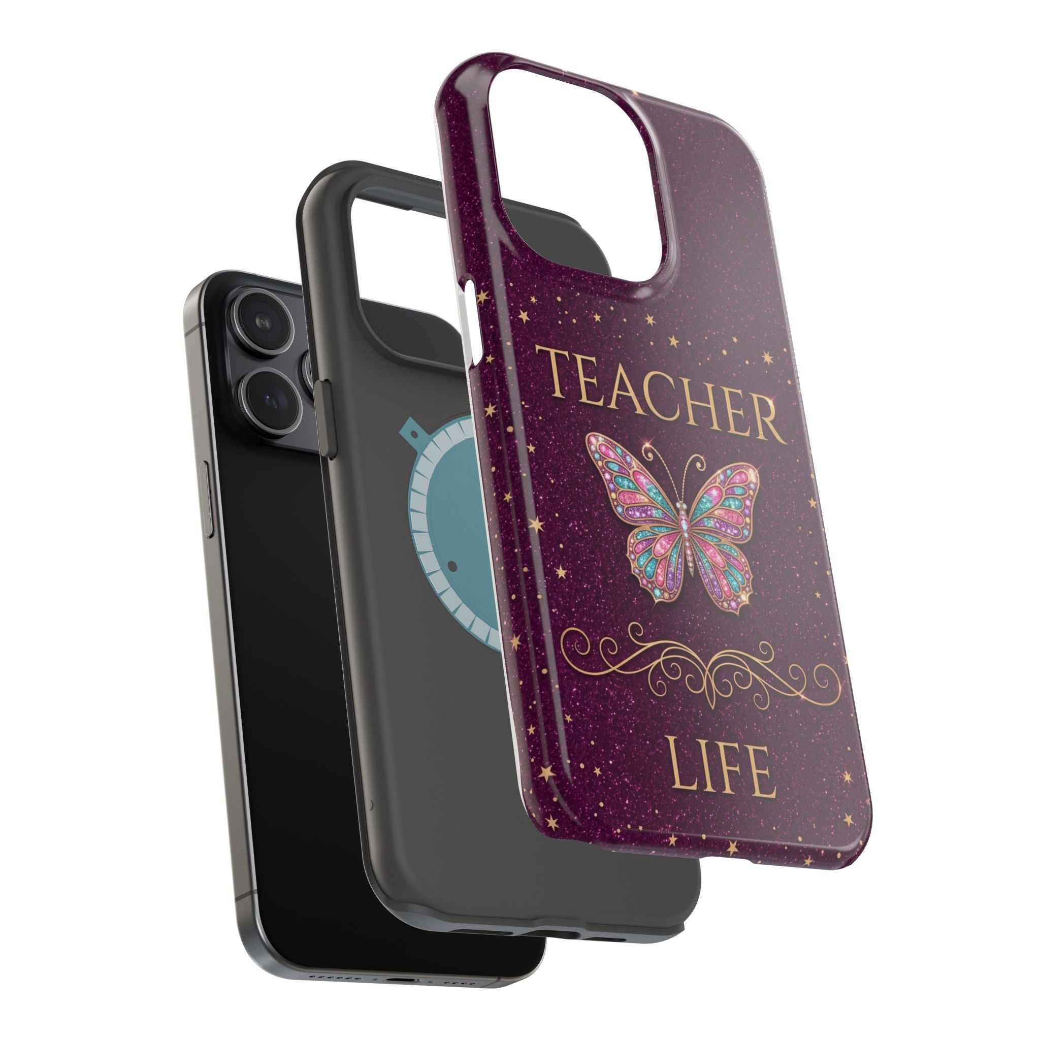 Teacher Life Glitter Butterfly Phone Case — Wireless Charging Cover