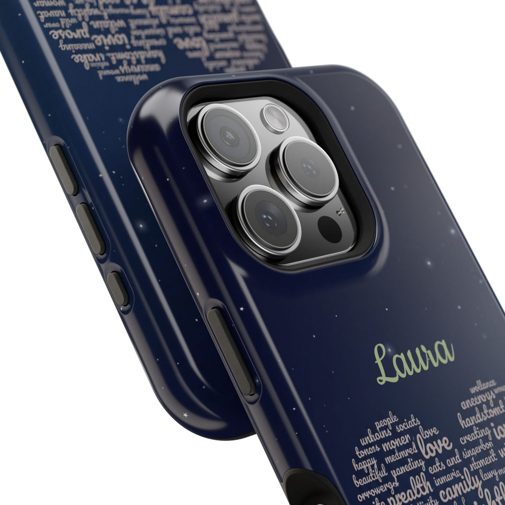 Personalized Teacher Heart Word Art Phone Case — Navy Wireless Charging Cover