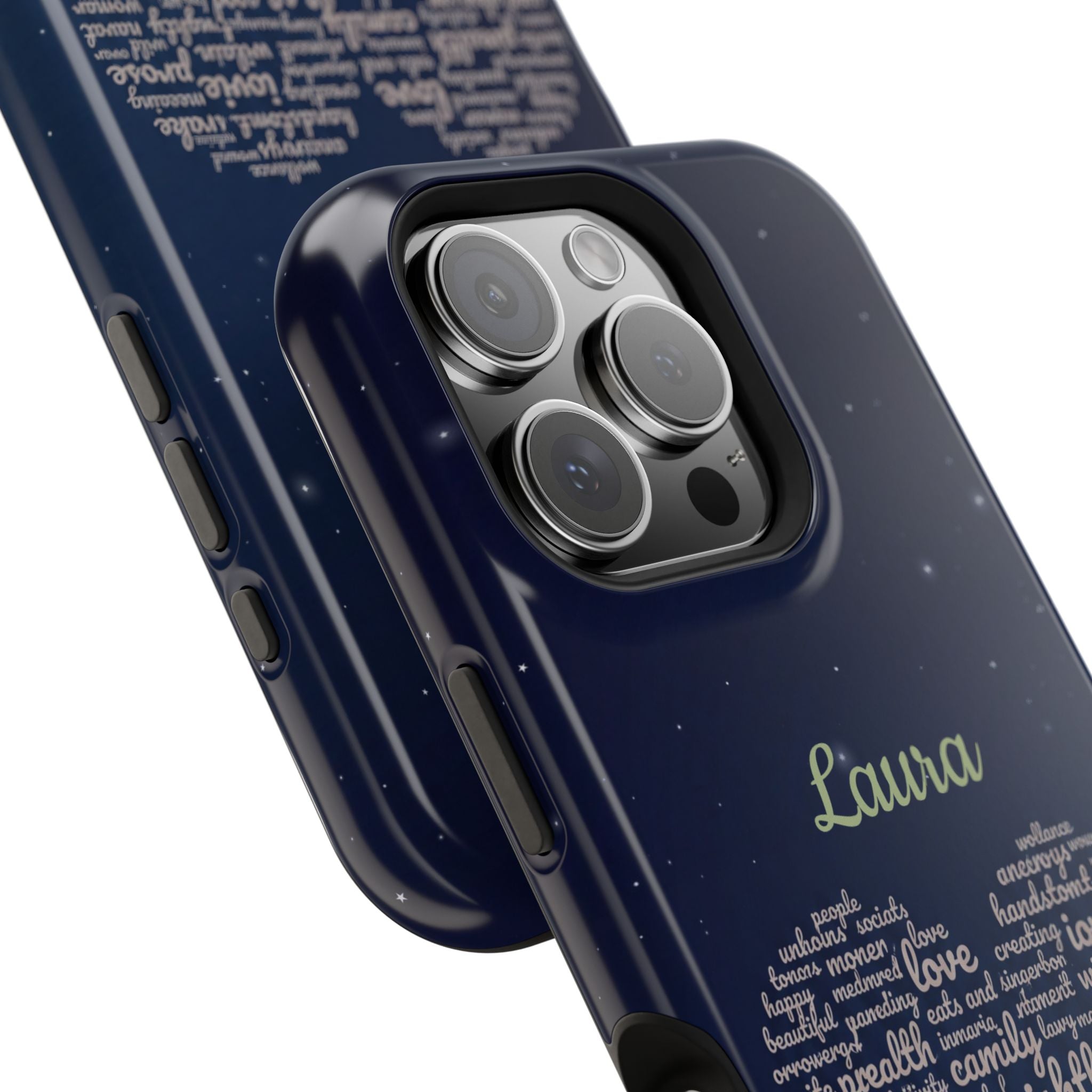 Personalized Teacher Heart Word Art Phone Case — Navy Wireless Charging Cover