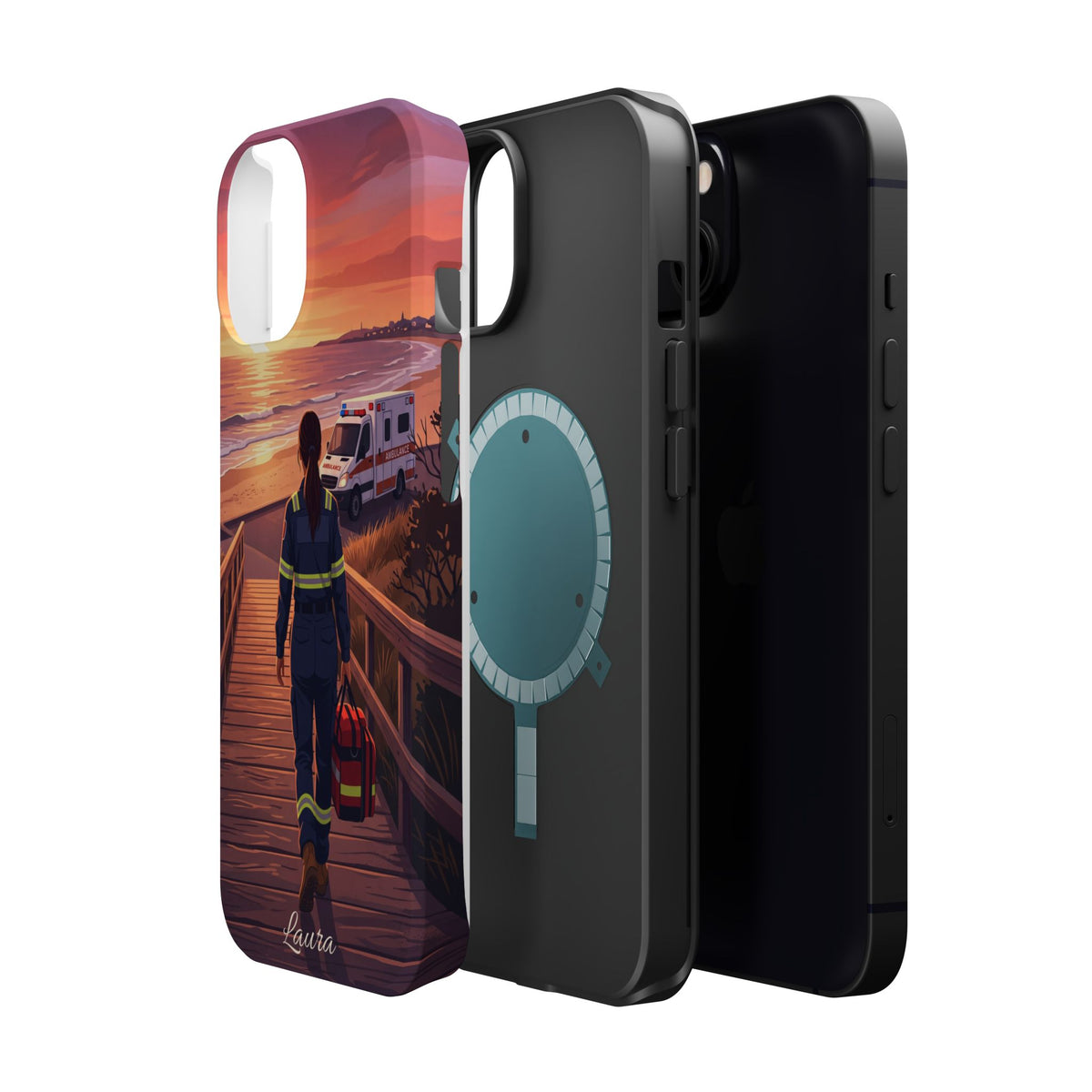 Sunset Boardwalk Personalized Paramedic Phone Case — Wireless Charging Cover