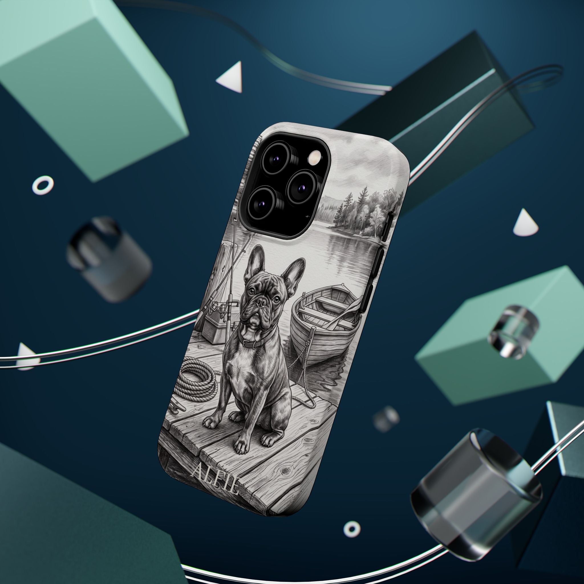 Personalized French Bulldog Lakeside Dock Phone Case — Wireless Charging Cover
