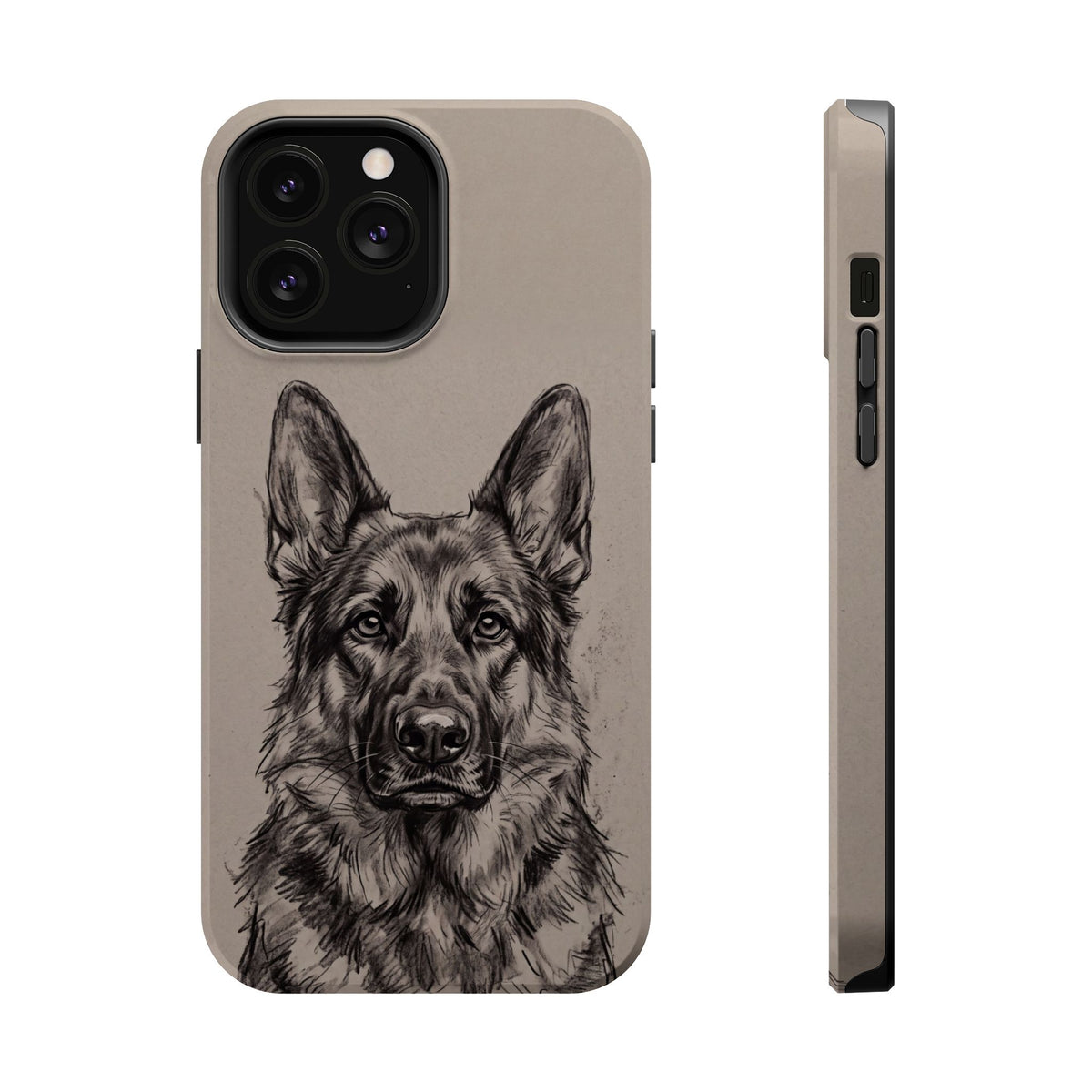 German Shepherd Phone Case | Charcoal Sketch Art — Tough Magnetic Case with Wireless Charging
