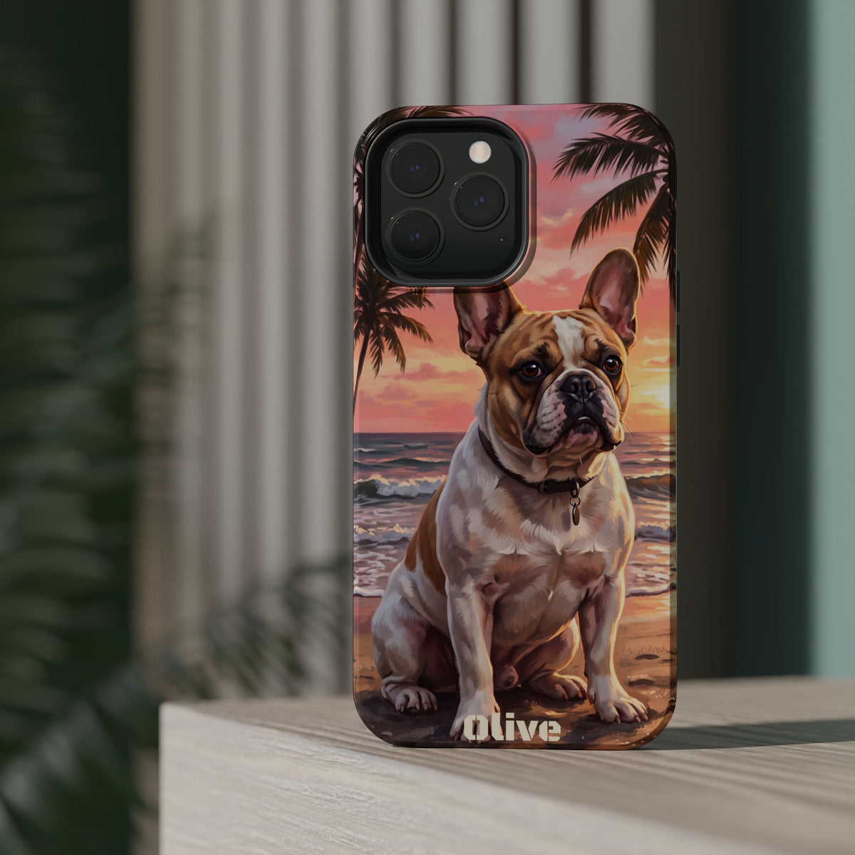 Personalized French Bulldog Beach Portrait Phone Case — Wireless Charging Cover