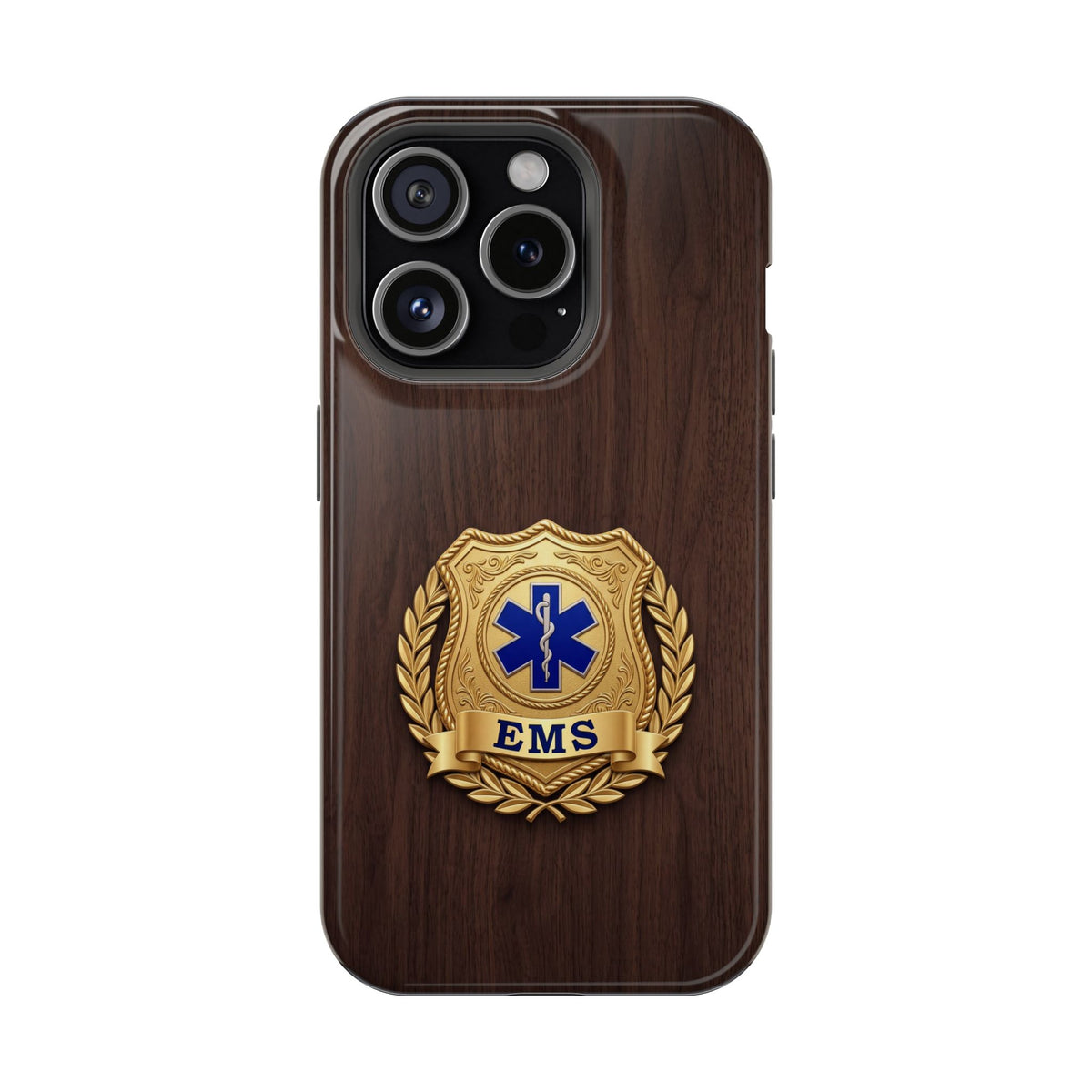Gold EMS Laurel Badge Wood Phone Case — Magnetic Wireless Charging Cover