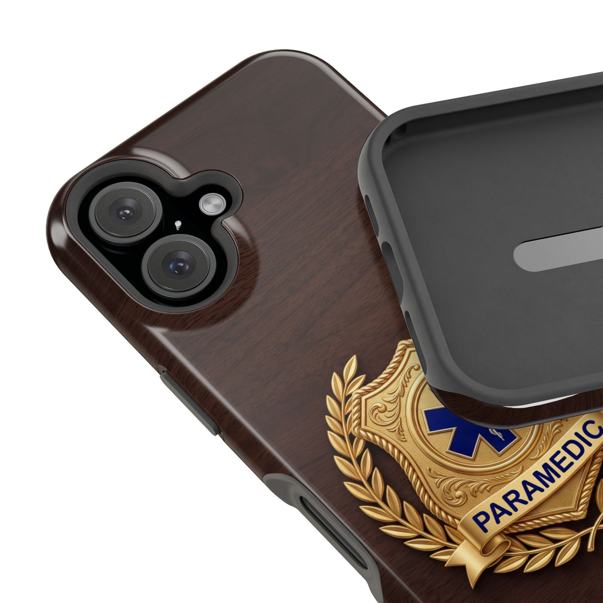 Gold Paramedic Laurel Badge Wood Phone Case — Magnetic Wireless Charging Cover