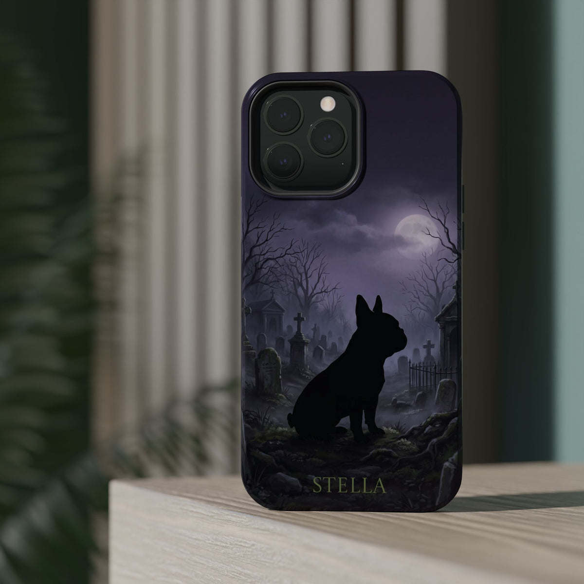 Personalized French Bulldog Moonlit Graveyard Phone Case — Wireless Charging Cover