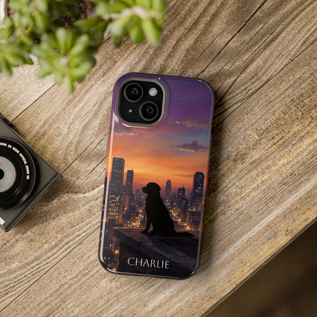 Personalized Golden Retriever City Skyline Phone Case — Wireless Charging Cover