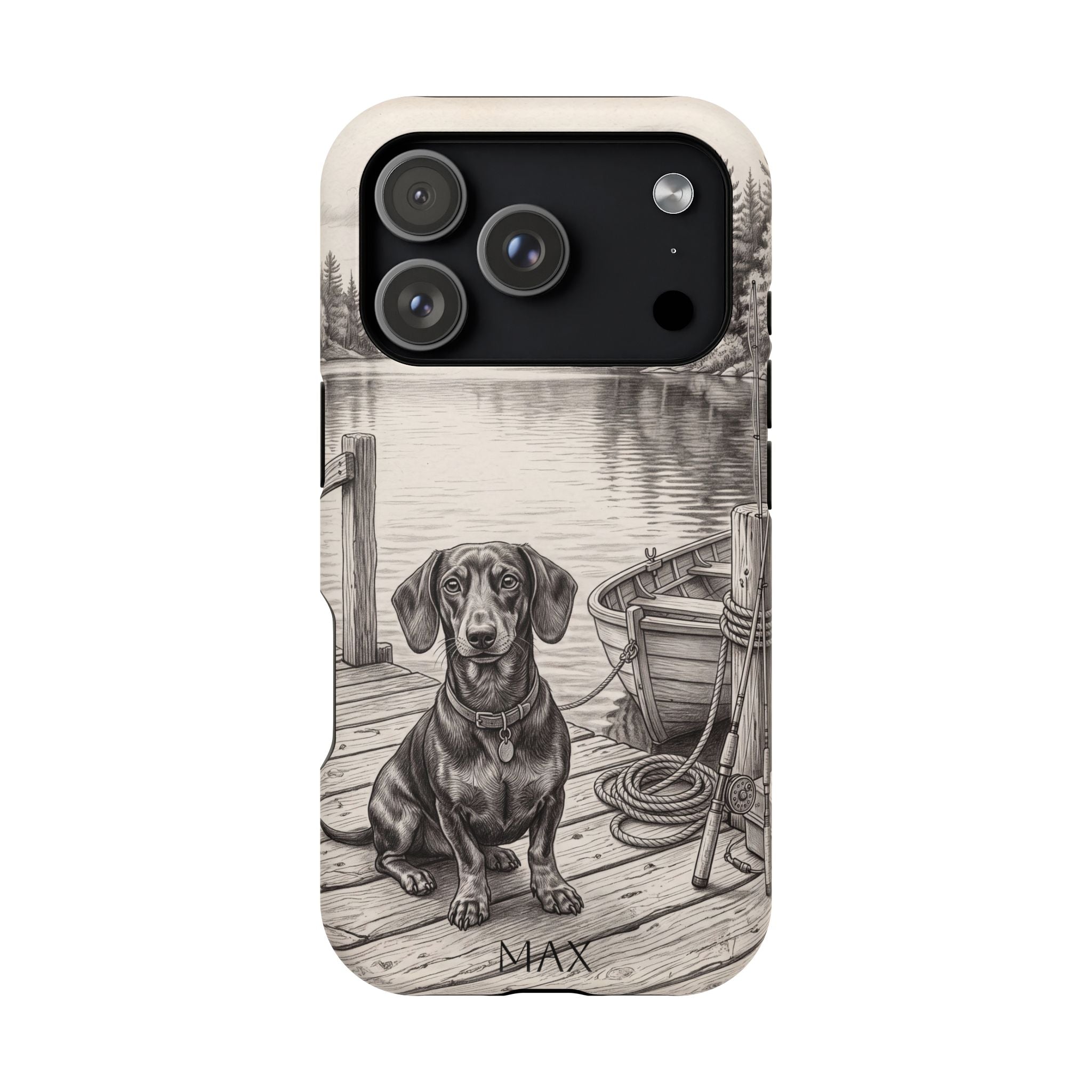 Personalized Dachshund Sunset Beach Phone Case — Wireless Charging Cover
