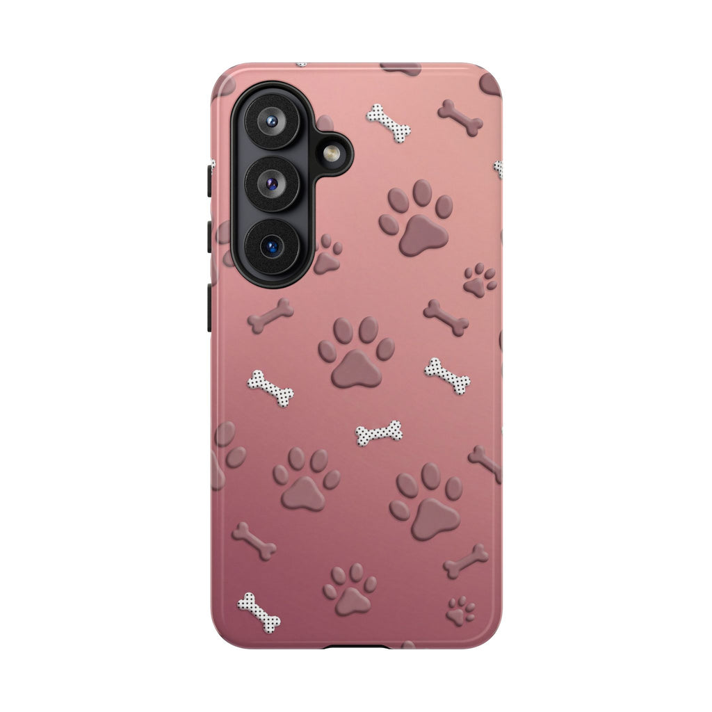 iPhone & Samsung Phone Case | Paw Print & Bone  | Dusty Rose Pattern Case for Frenchie Lovers