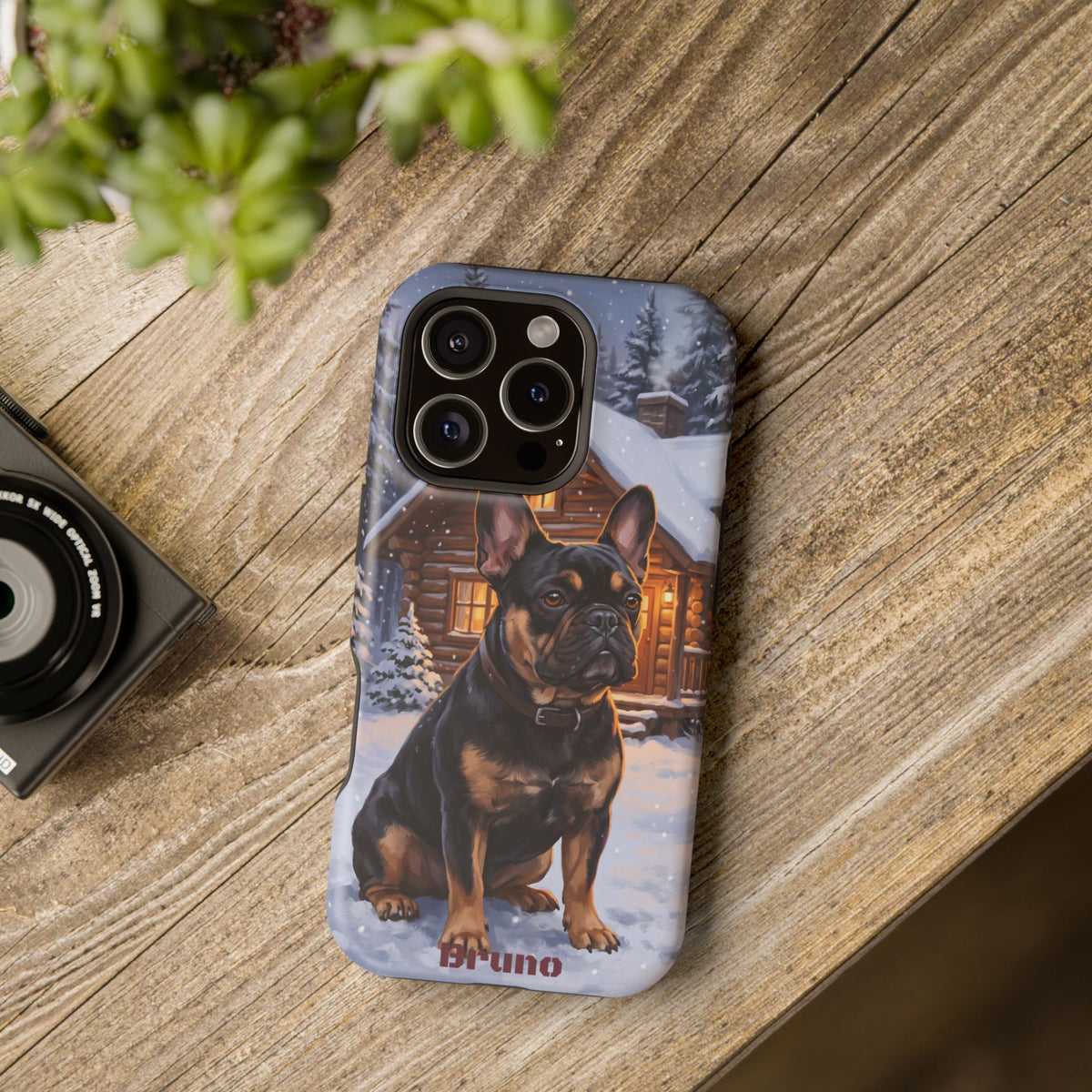 Personalized French Bulldog Cozy Cabin Phone Case — Wireless Charging Cover
