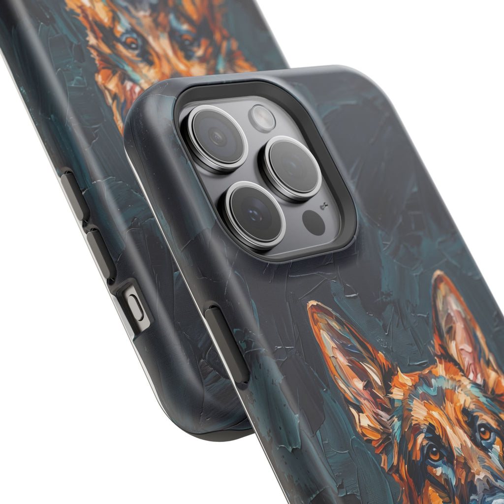 German Shepherd Phone Case | Palette Knife Painting Art — Tough Magnetic Case with Wireless Charging