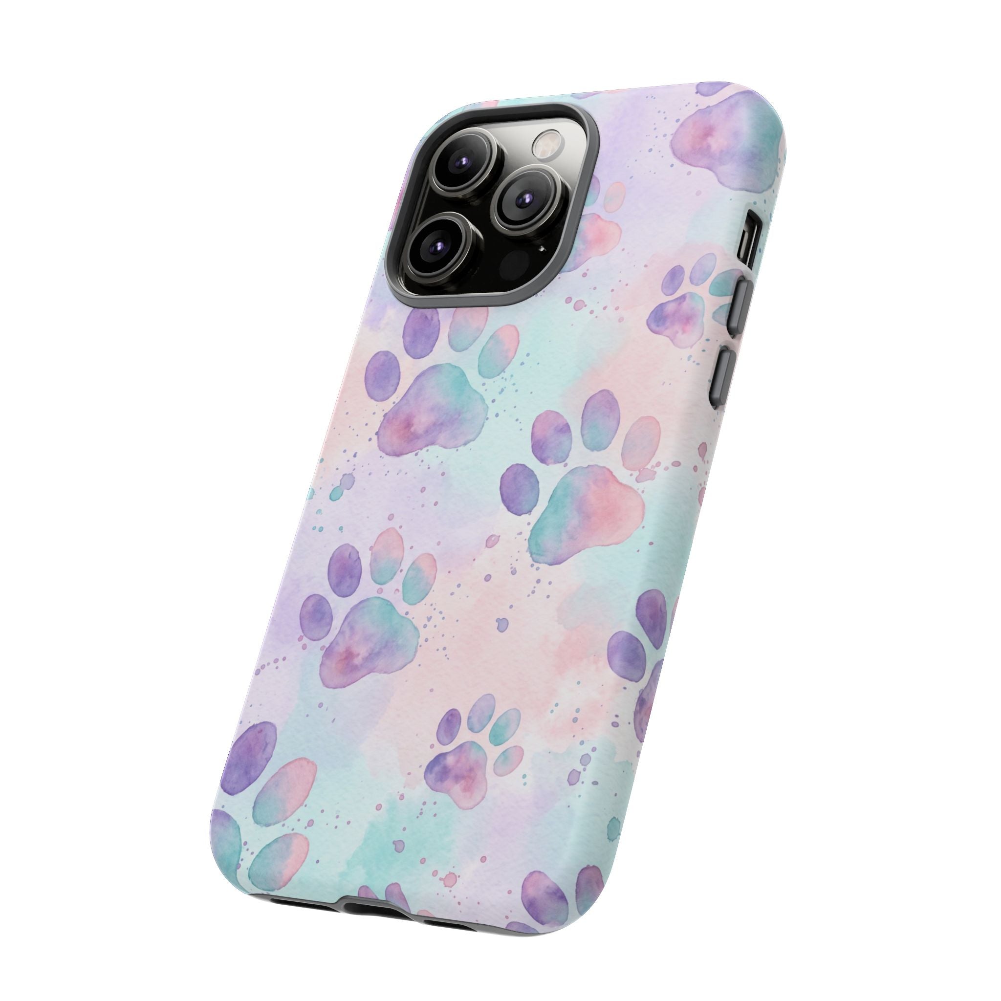Watercolor Paw Print Phone Case | Pastel Purple, Teal & Pink Artistic Pattern | Samsung & iPhone