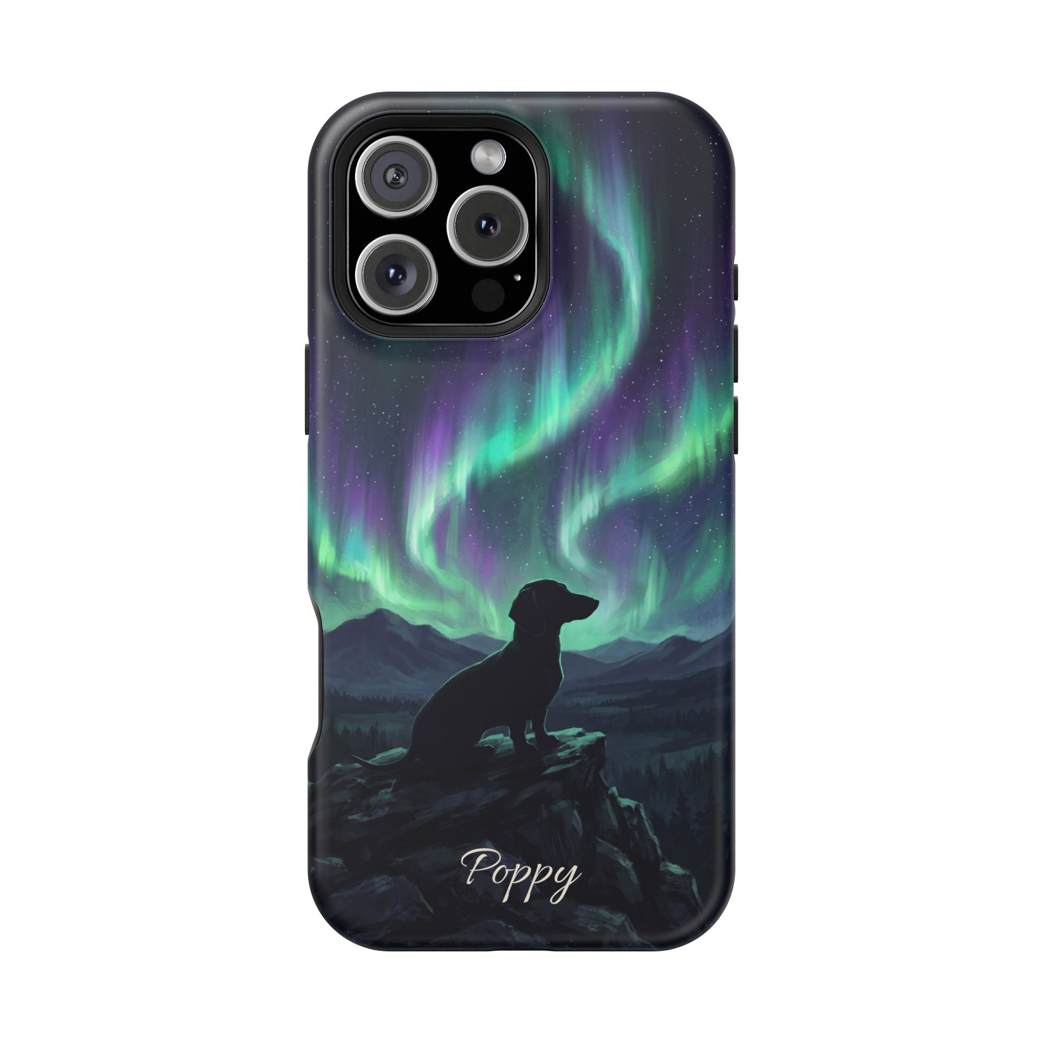 Personalized Dachshund Northern Lights Phone Case — Wireless Charging Cover