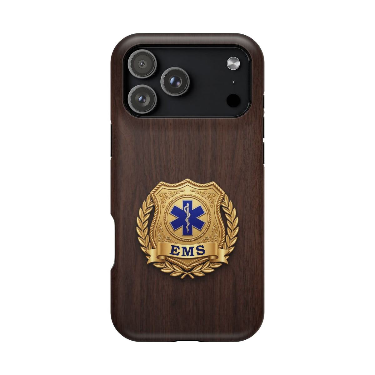 Gold EMS Laurel Badge Wood Phone Case — Magnetic Wireless Charging Cover