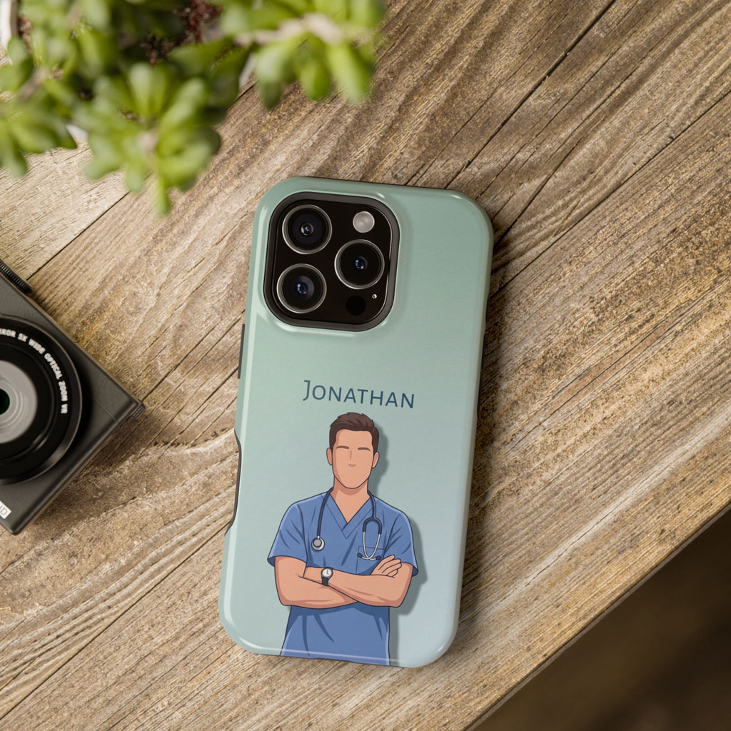 Personalized Nurse Portrait Phone Case — Impact-Resistant Wireless Charging Cover