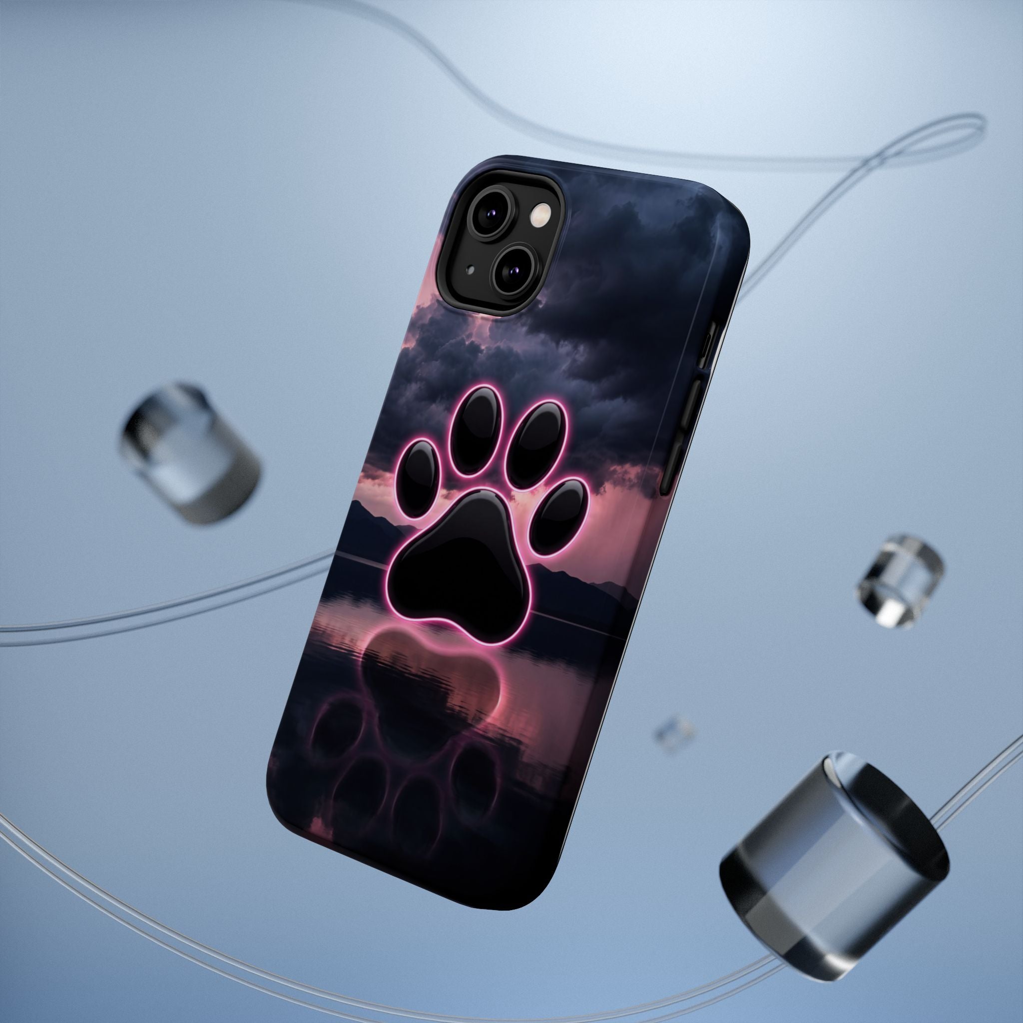 Neon Paw Print Phone Case — Impact-Resistant Wireless Charging Cover