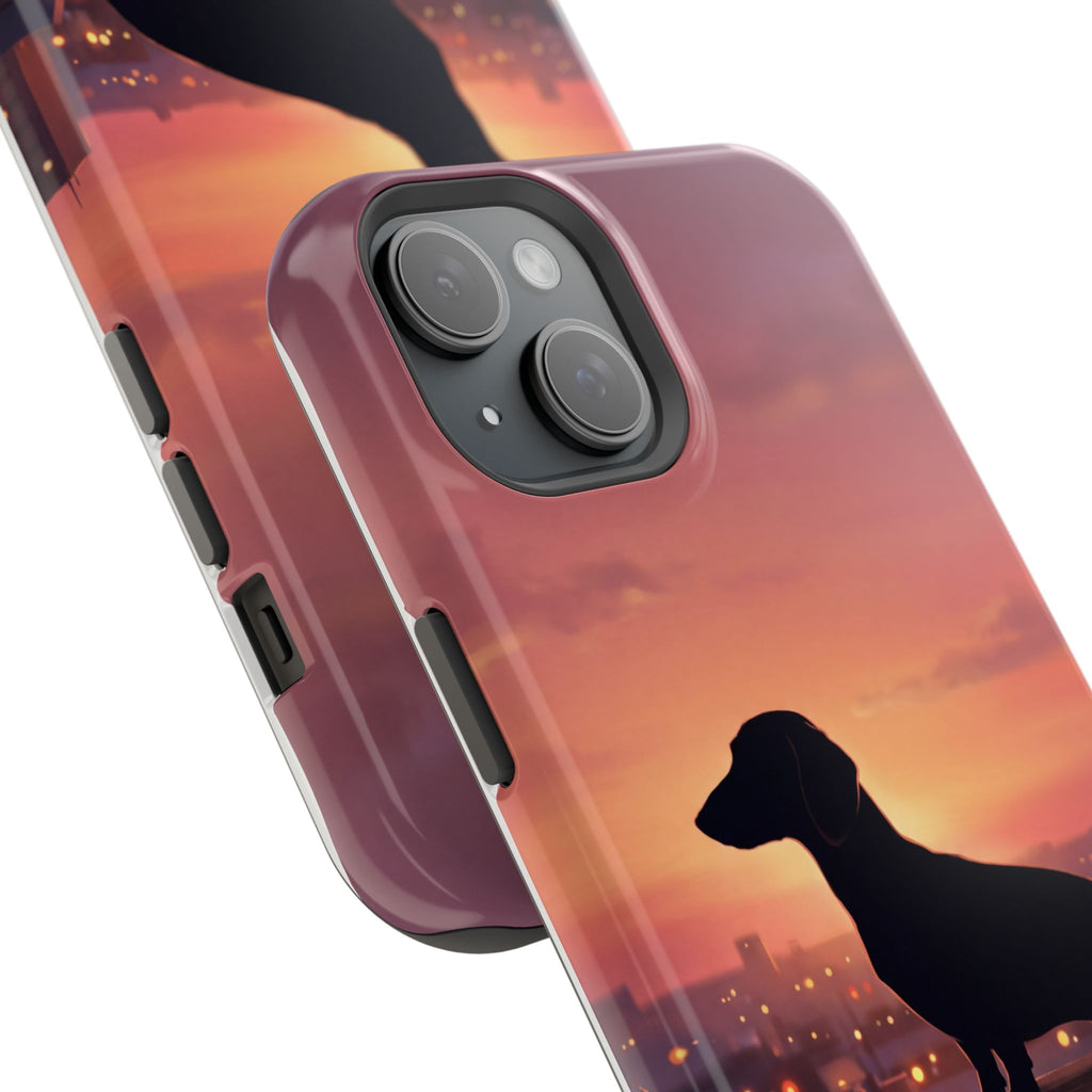 Personalized Dachshund Rooftop Sunset Phone Case — Wireless Charging Cover