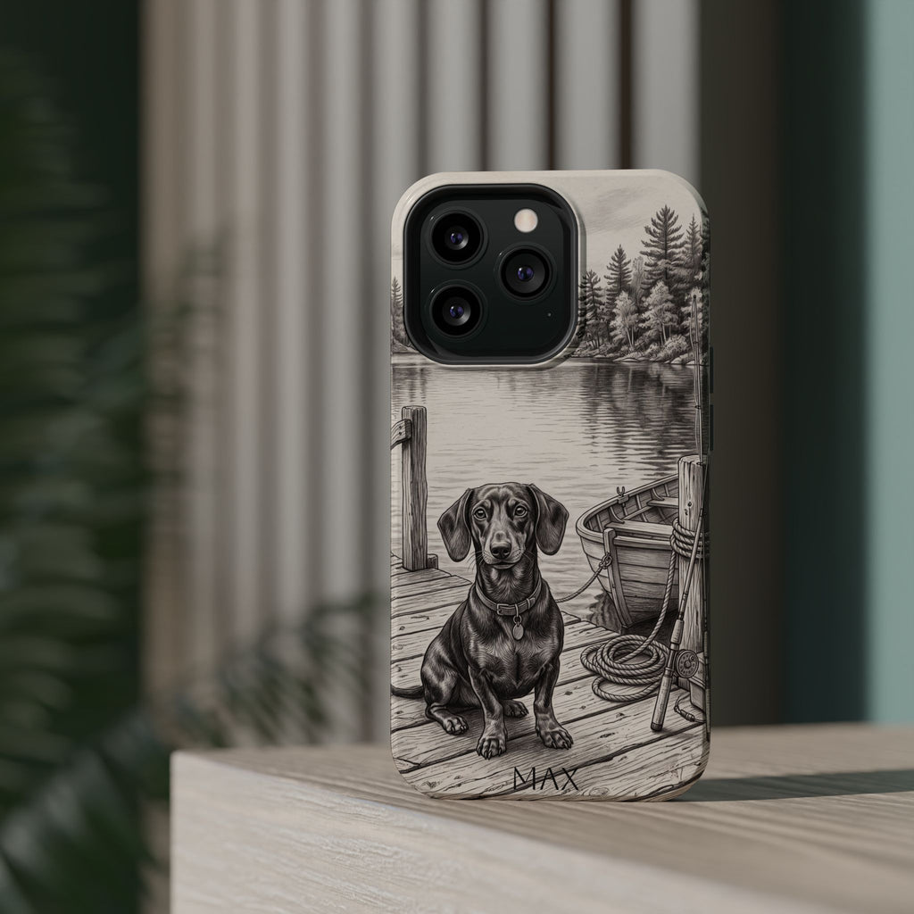 Personalized Dachshund Sunset Beach Phone Case — Wireless Charging Cover