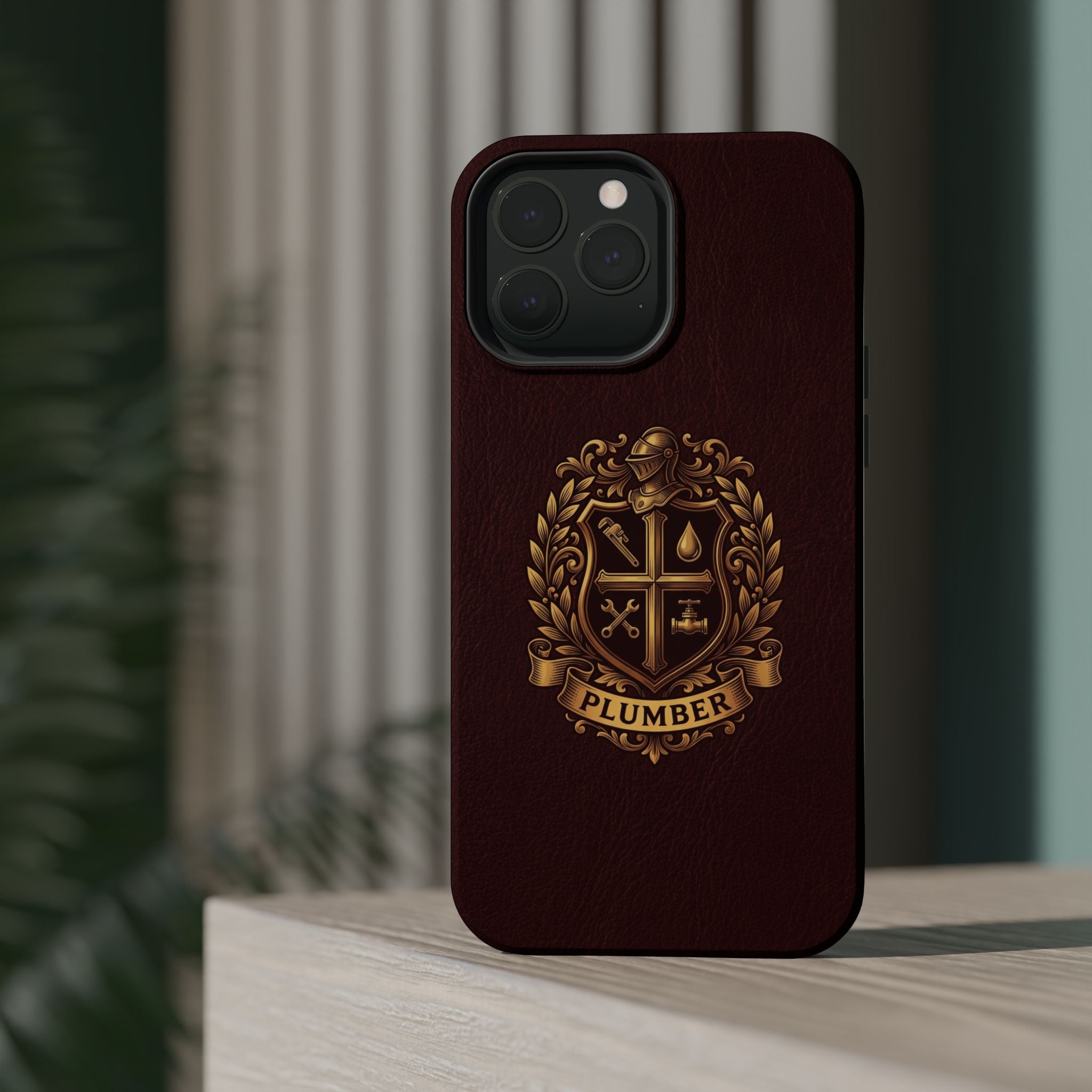 Plumber Crest Phone Case — Heraldic Shield Design Wireless Charging Cover