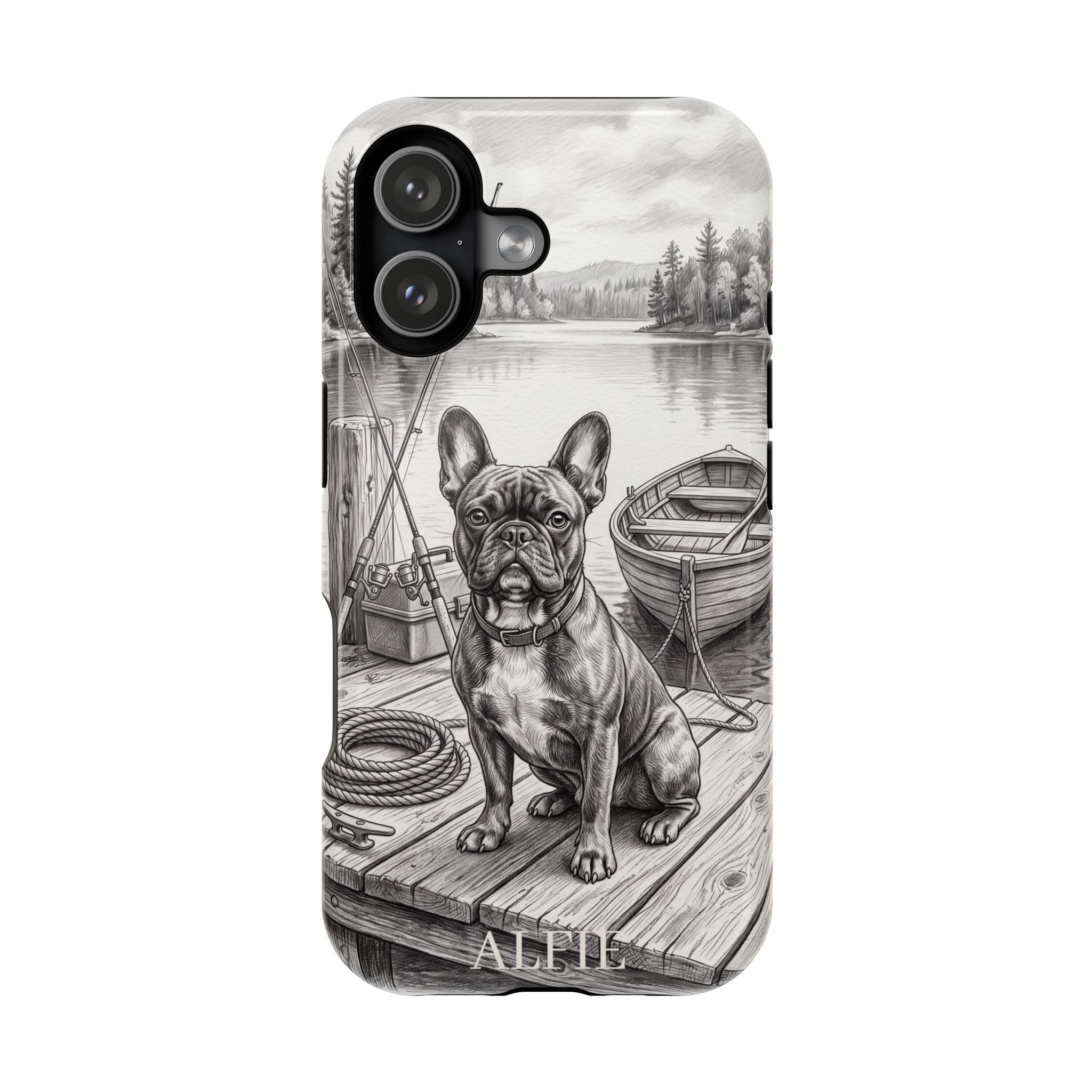 Personalized French Bulldog Lakeside Dock Phone Case — Wireless Charging Cover