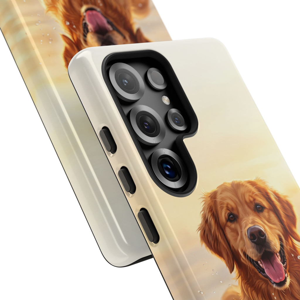 Golden Retriever Splashing in Water Phone Case | Joyful Dog at Golden Hour | iPhone & Samsung