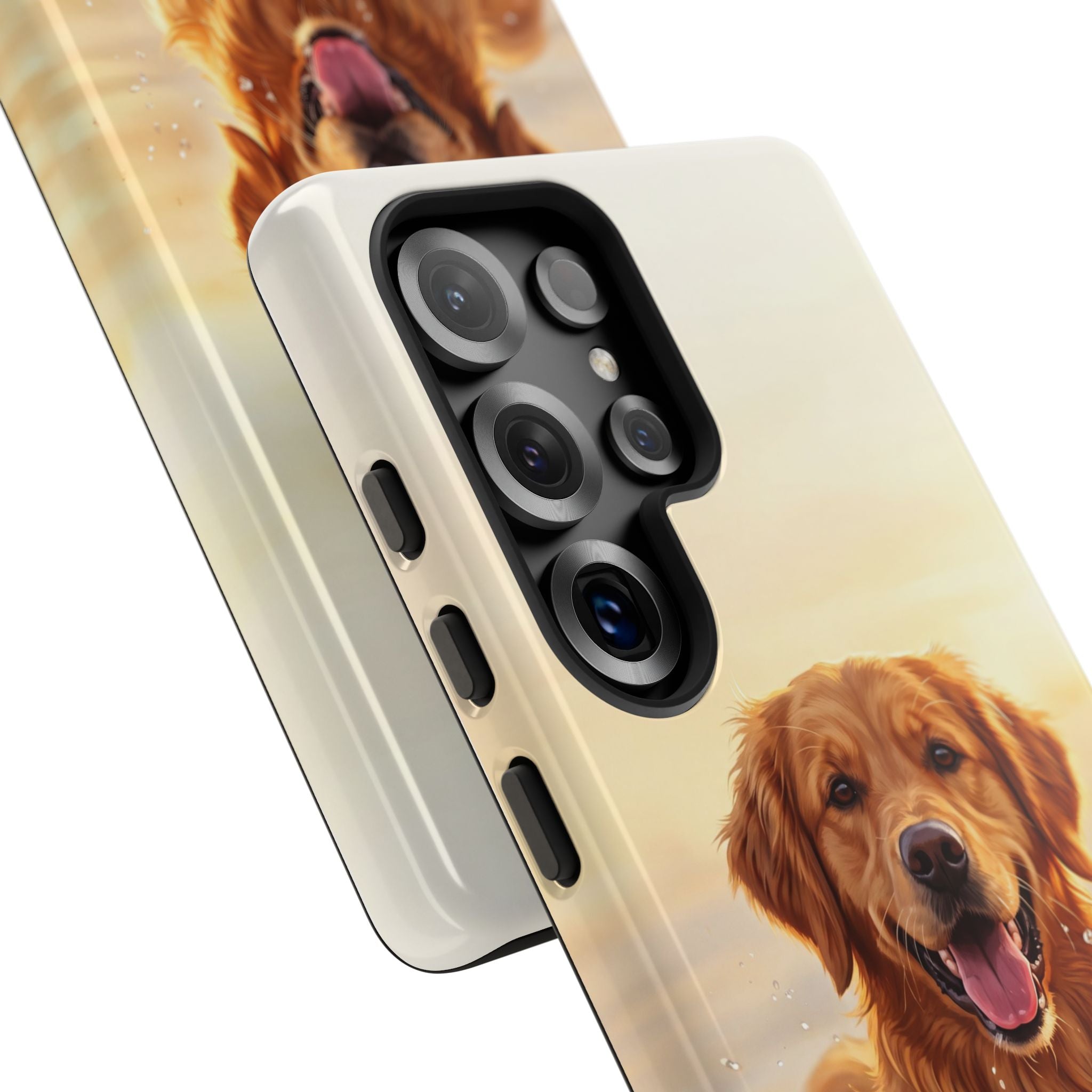 Golden Retriever Splashing in Water Phone Case | Joyful Dog at Golden Hour | iPhone & Samsung