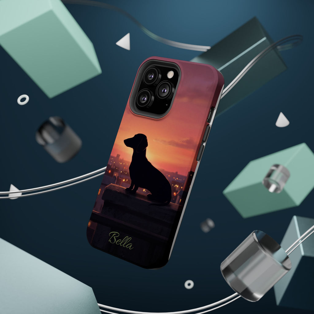 Personalized Dachshund Rooftop Sunset Phone Case — Wireless Charging Cover