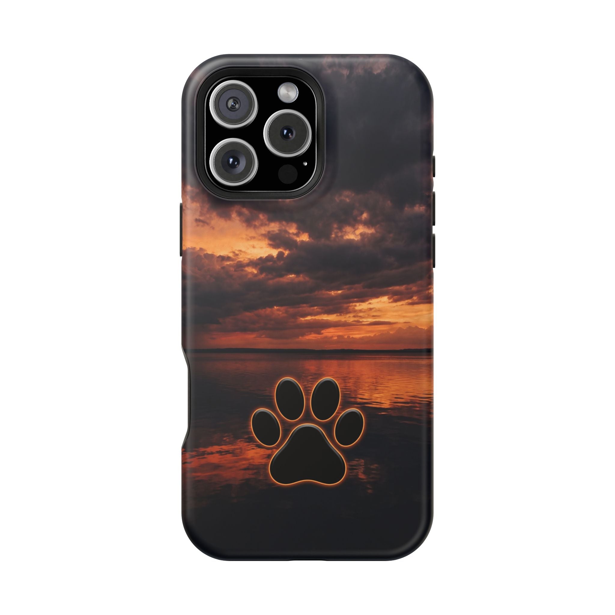 Sunset Paw Print Phone Case — Impact-Resistant Wireless Charging Cover