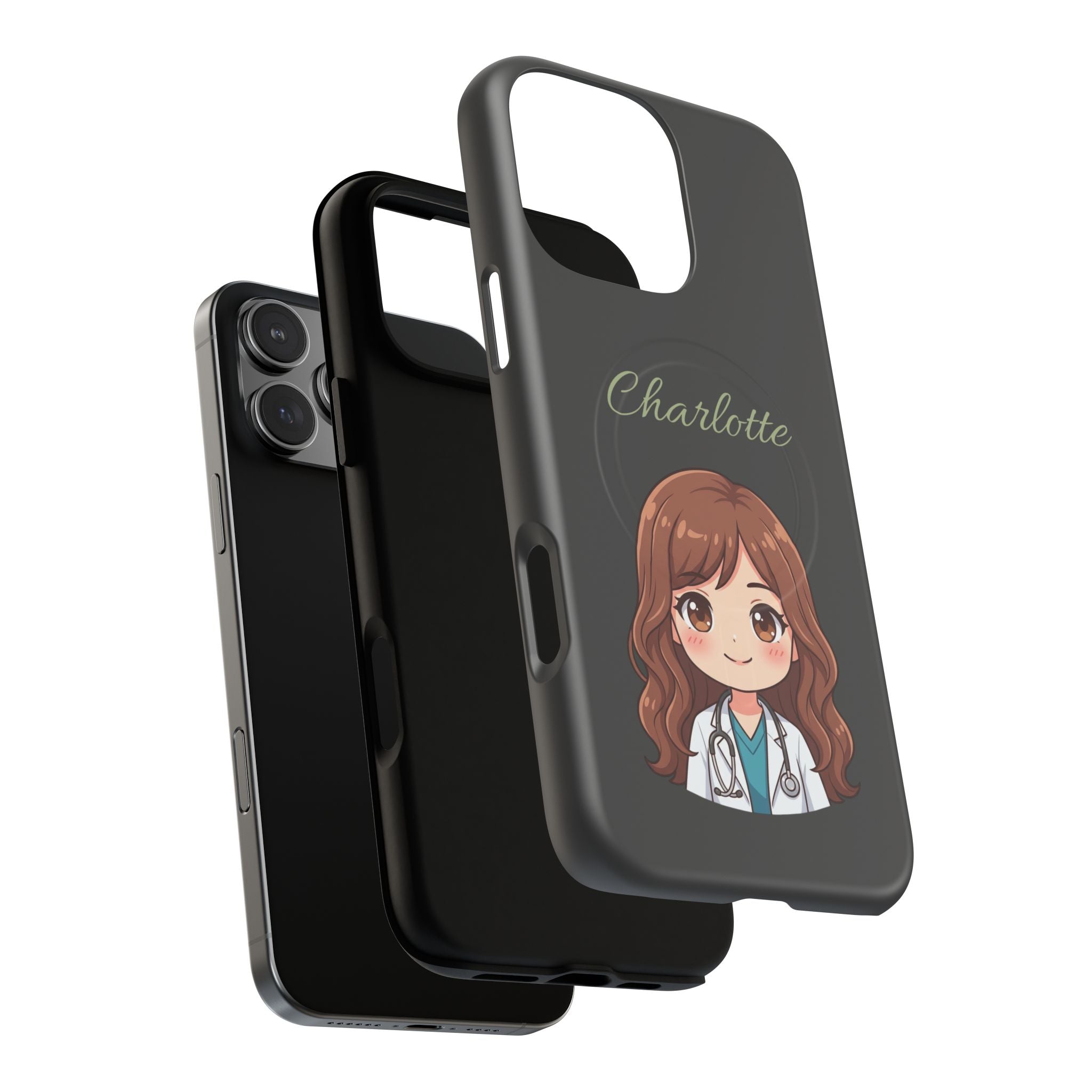 Personalized Tough Magnetic Phone Case | With Custom Name – Cute Illustrated Nurse Character Case for iPhones