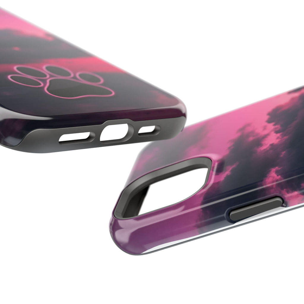 Pink Sky Paw Print Phone Case — Impact-Resistant Wireless Charging Cover